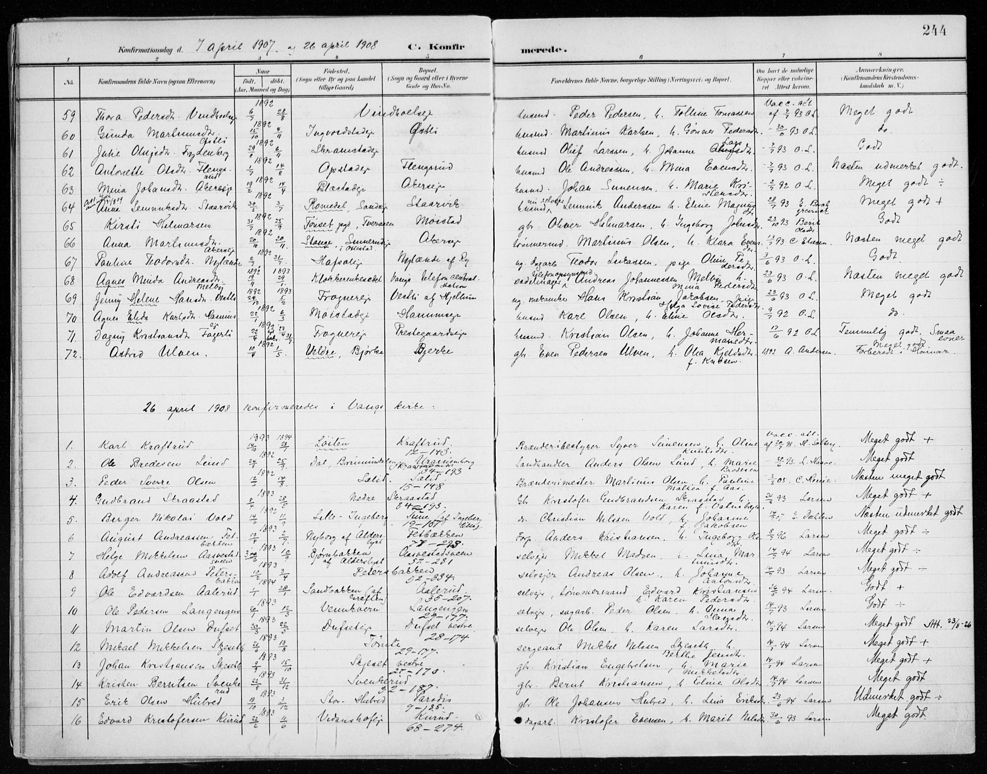 Vang prestekontor, Hedmark, SAH/PREST-008/H/Ha/Haa/L0021: Parish register (official) no. 21, 1902-1917, p. 244