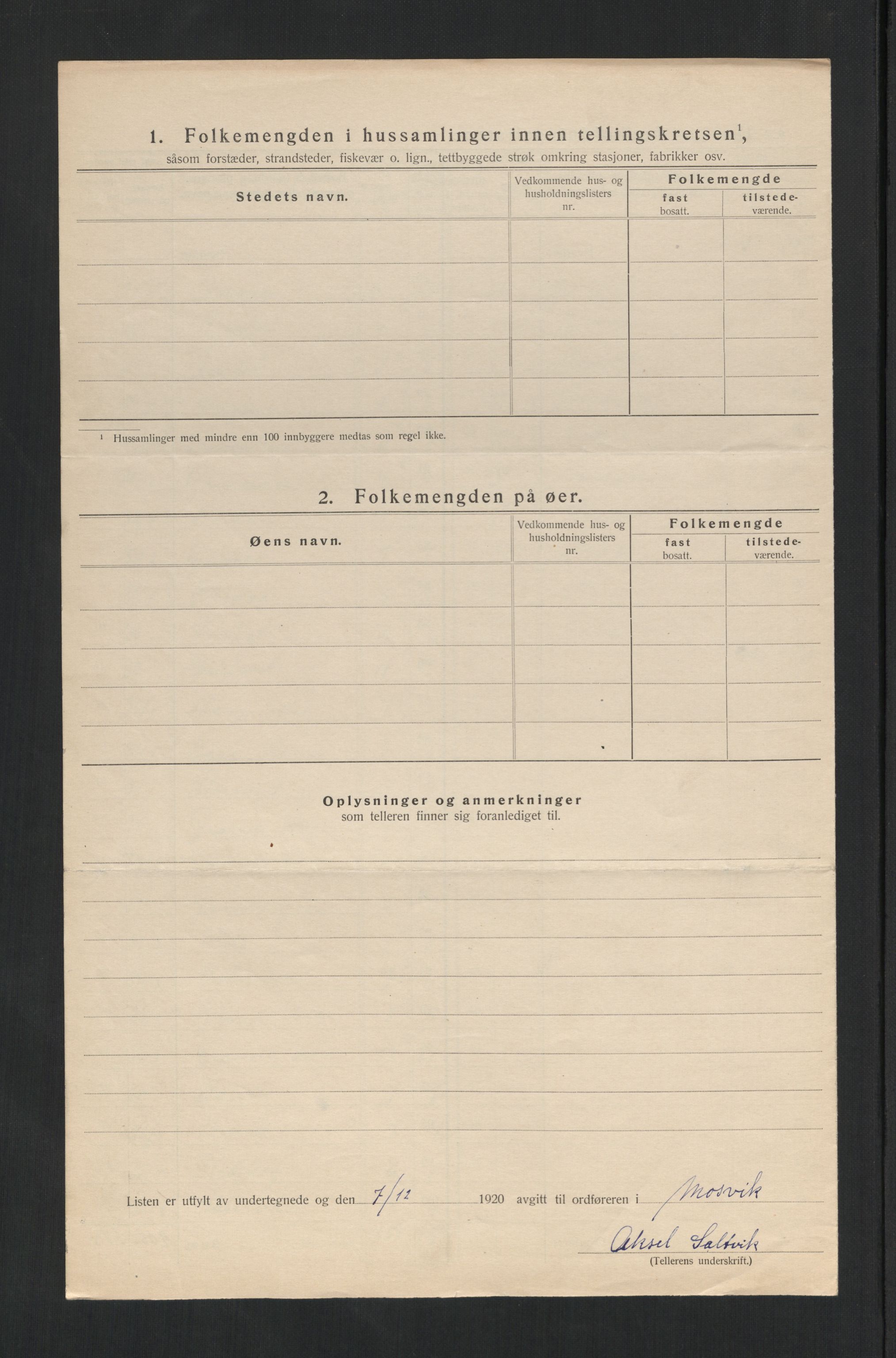 SAT, 1920 census for Mosvik, 1920, p. 29