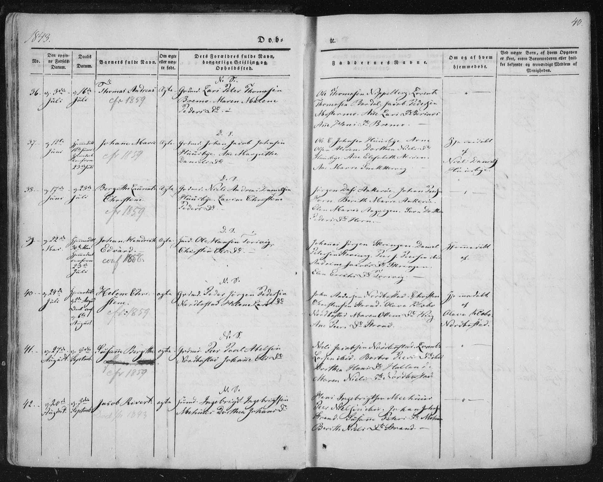 Ministerialprotokoller, klokkerbøker og fødselsregistre - Nordland, AV/SAT-A-1459/838/L0549: Parish register (official) no. 838A07, 1840-1854, p. 40