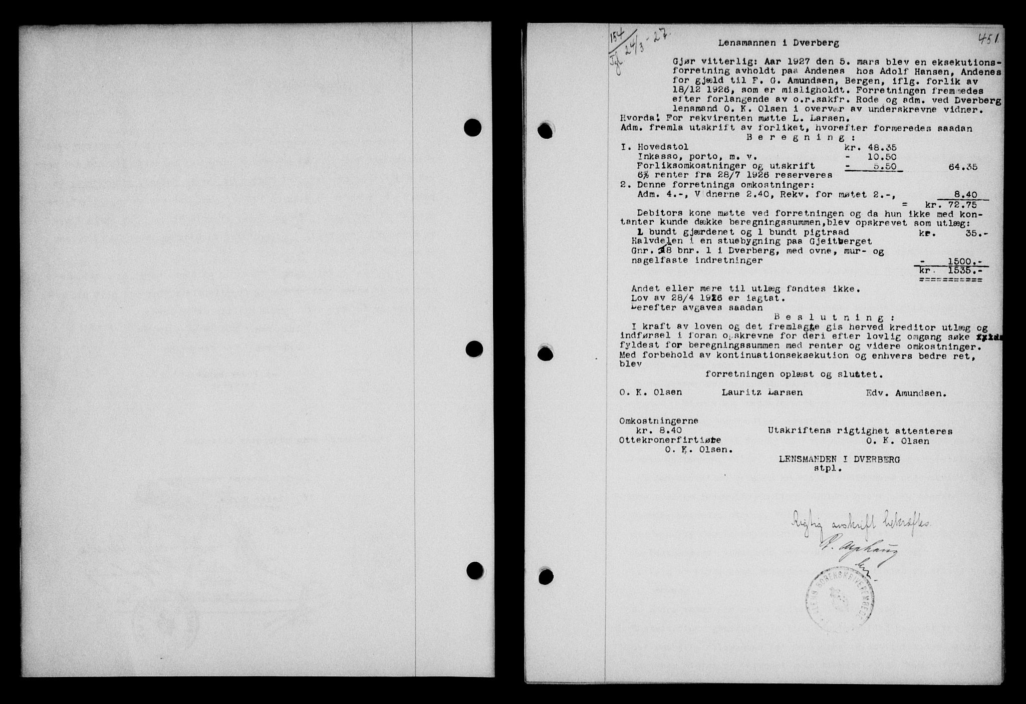 Vesterålen sorenskriveri, SAT/A-4180/1/2/2Ca/L0043: Mortgage book no. 36, 1926-1927, Deed date: 24.03.1927