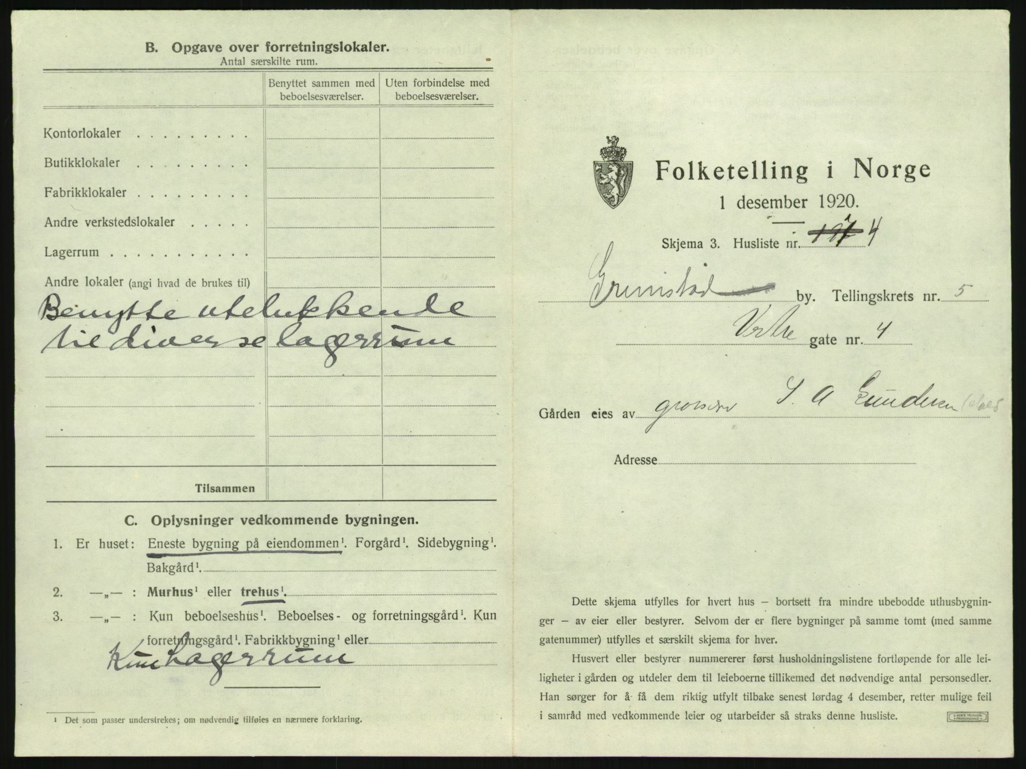 SAK, 1920 census for Grimstad, 1920, p. 783