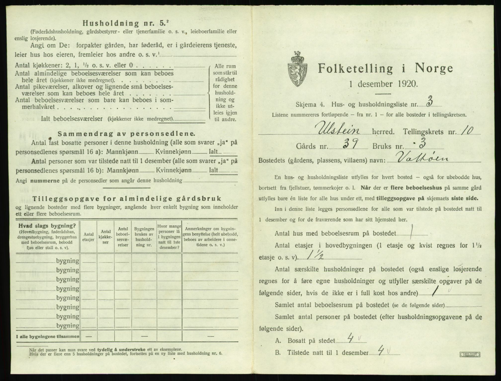 SAT, 1920 census for Ulstein, 1920, p. 662