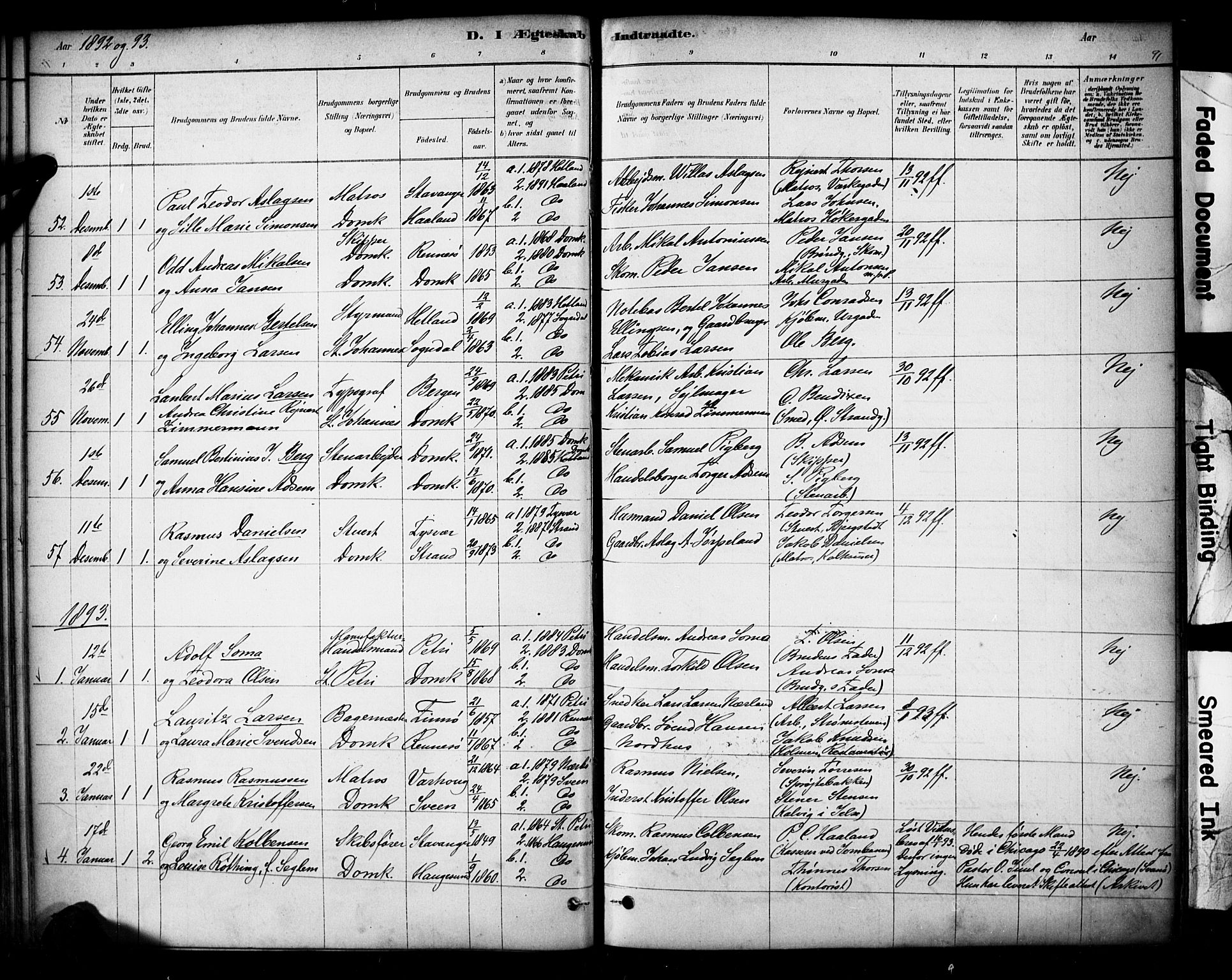 Domkirken sokneprestkontor, SAST/A-101812/001/30/30BA/L0029: Parish register (official) no. A 28, 1878-1904, p. 91