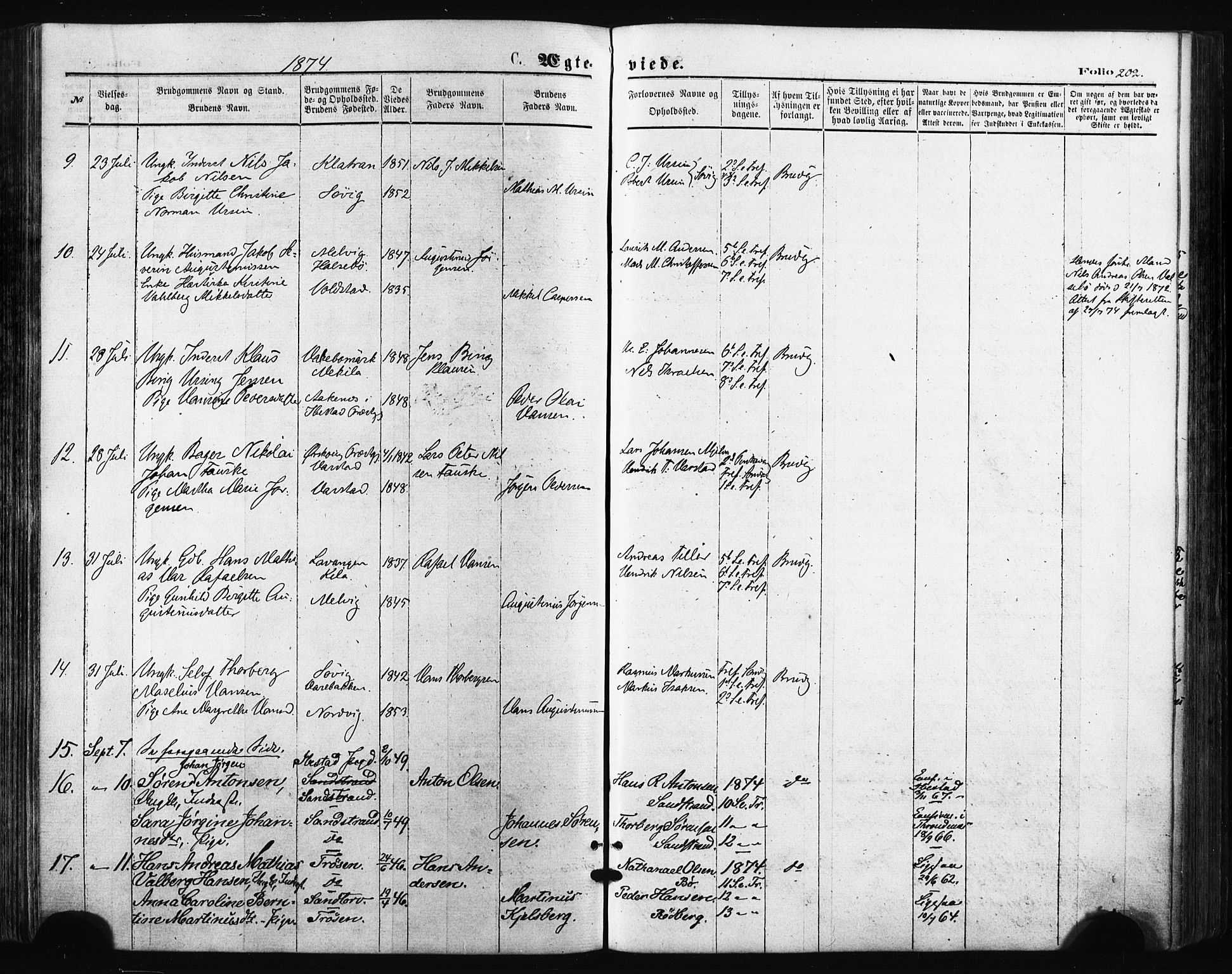 Trondenes sokneprestkontor, AV/SATØ-S-1319/H/Ha/L0013kirke: Parish register (official) no. 13, 1870-1878, p. 202