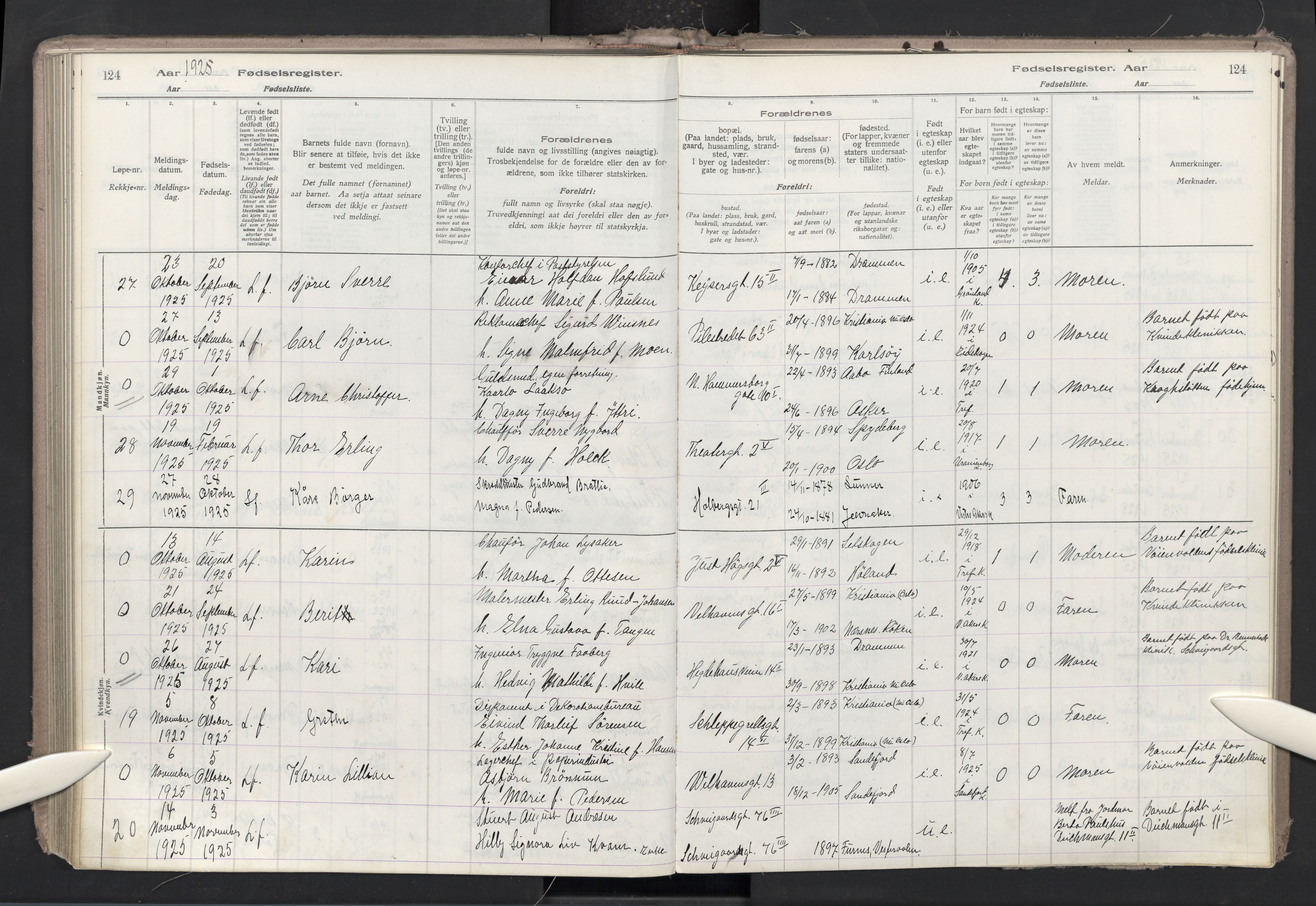 Trefoldighet prestekontor Kirkebøker, AV/SAO-A-10882/J/Ja/L0001: Birth register no. 1, 1916-1931, p. 124