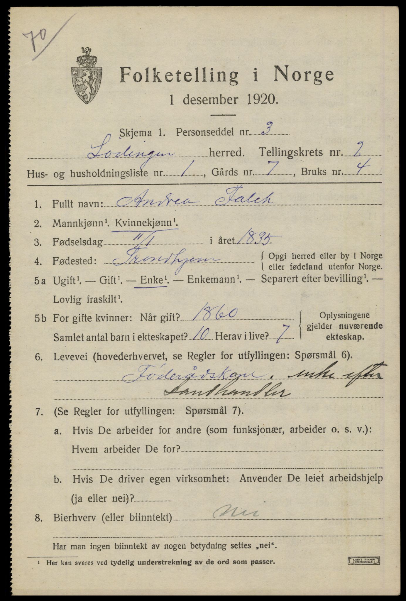 SAT, 1920 census for Lødingen, 1920, p. 1593