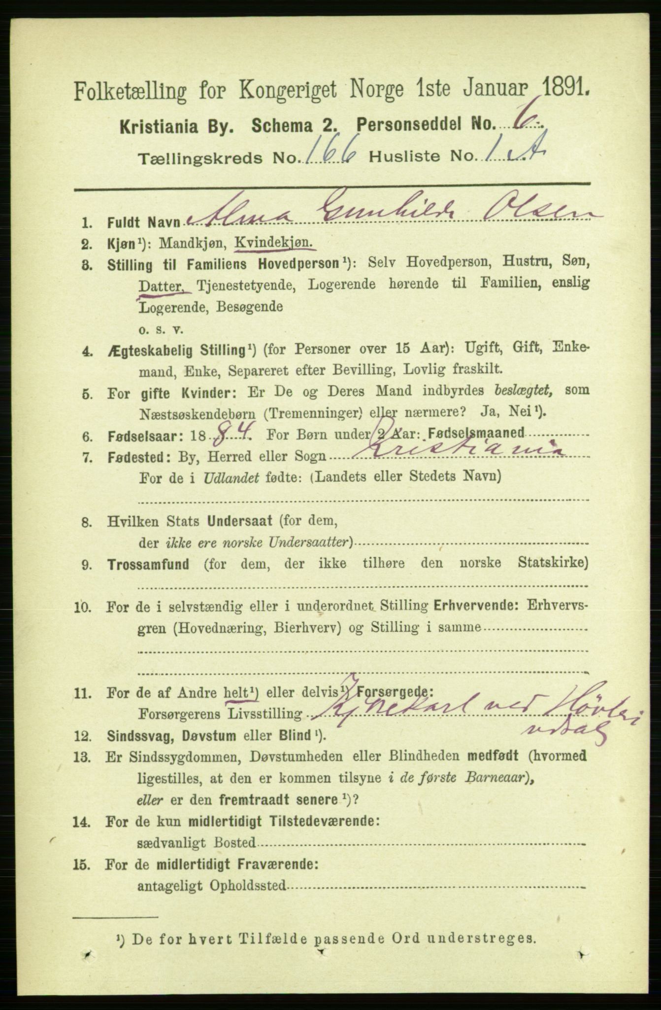 RA, 1891 census for 0301 Kristiania, 1891, p. 96115