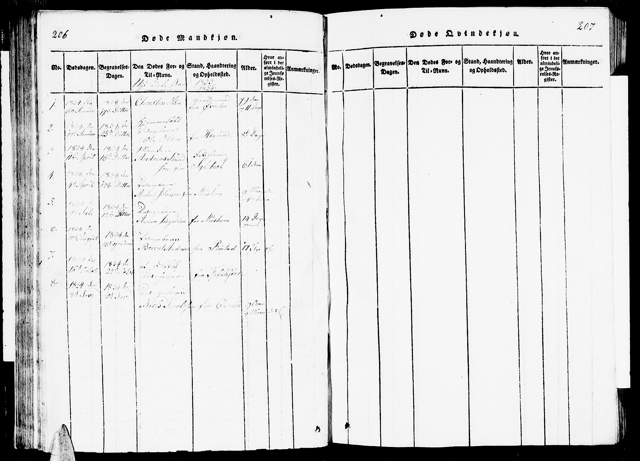 Vennesla sokneprestkontor, AV/SAK-1111-0045/Fb/Fbc/L0001: Parish register (copy) no. B 1, 1820-1834, p. 206-207