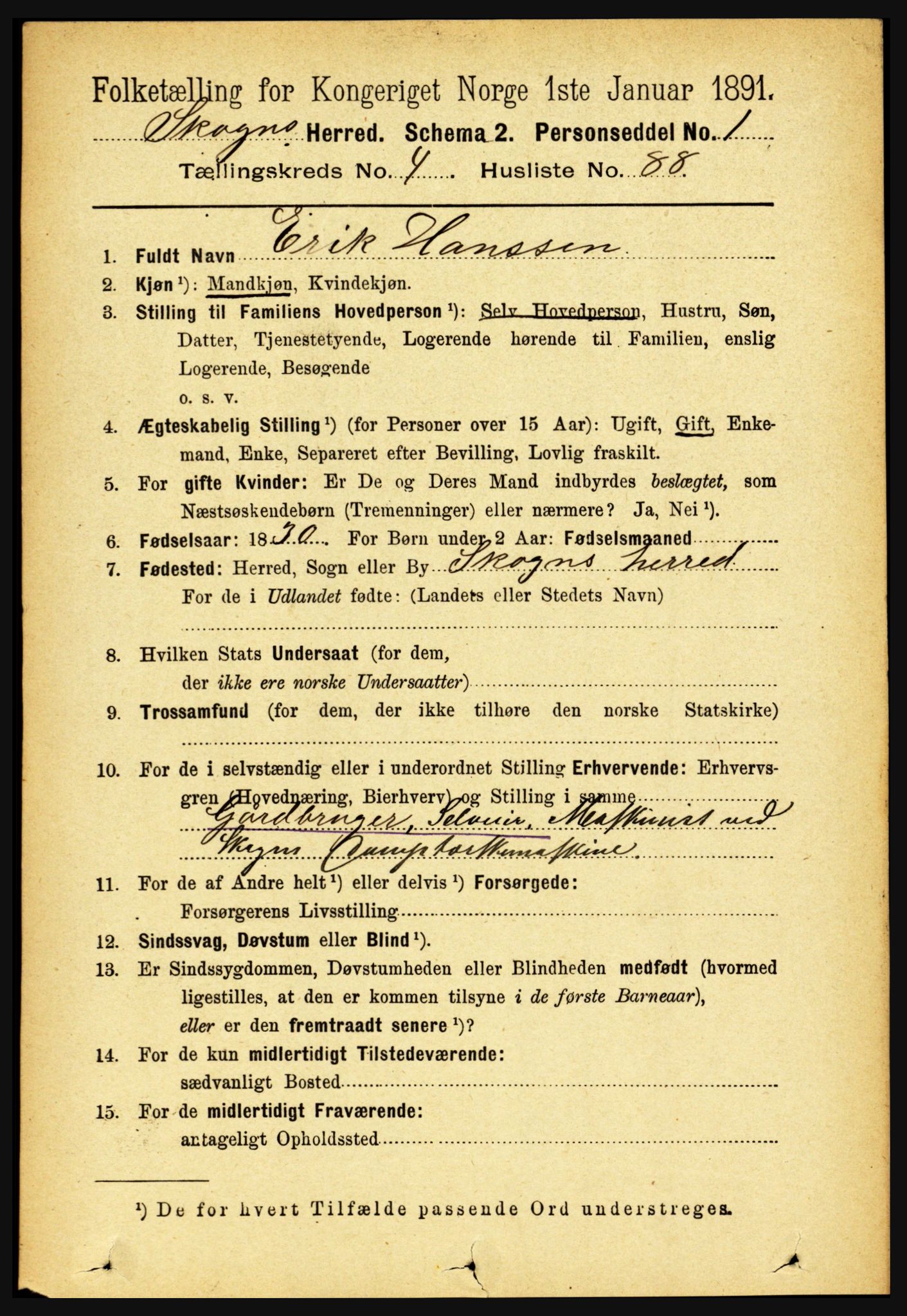 RA, 1891 census for 1719 Skogn, 1891, p. 2832