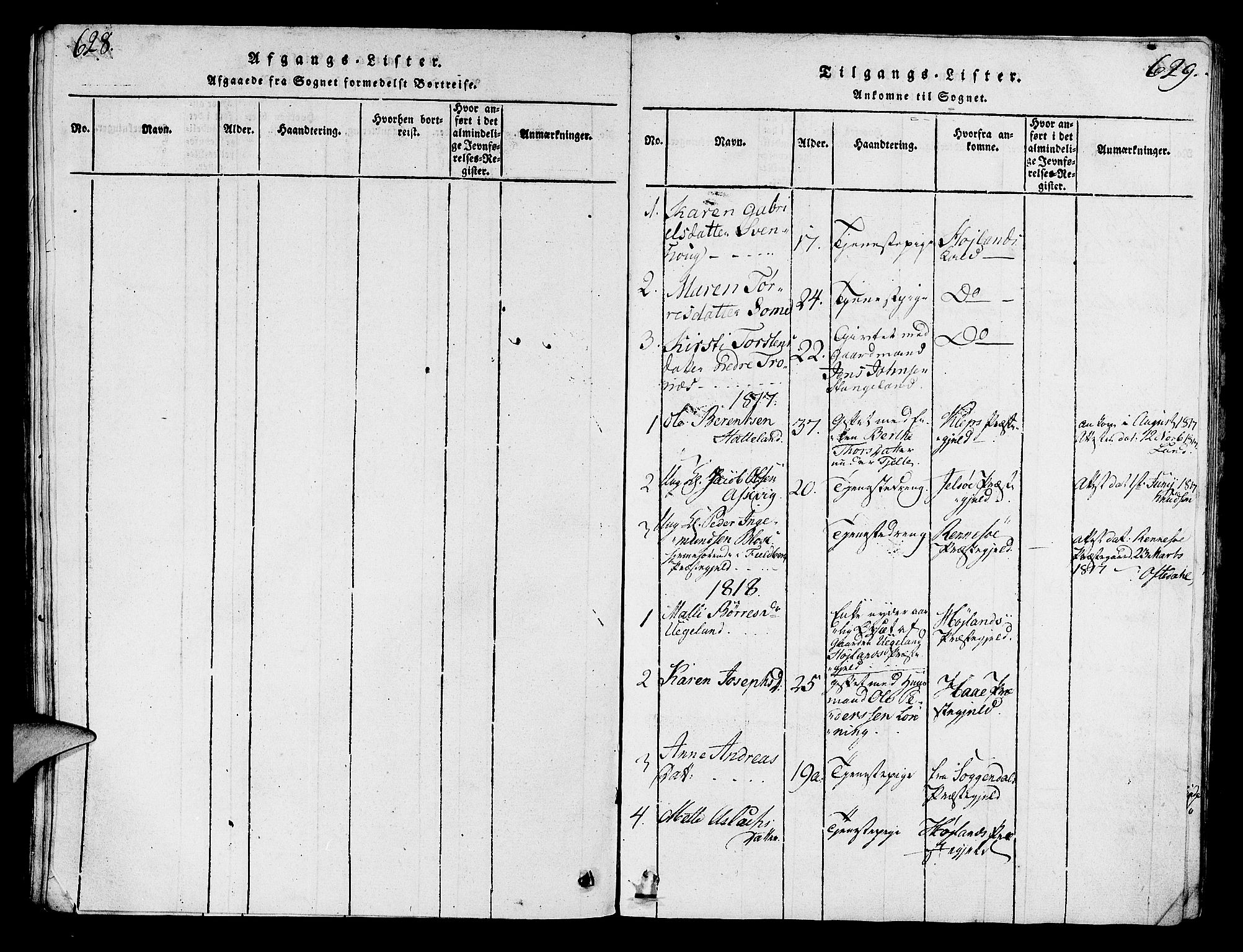 Håland sokneprestkontor, AV/SAST-A-101802/001/30BA/L0004: Parish register (official) no. A 4, 1815-1829, p. 628-629