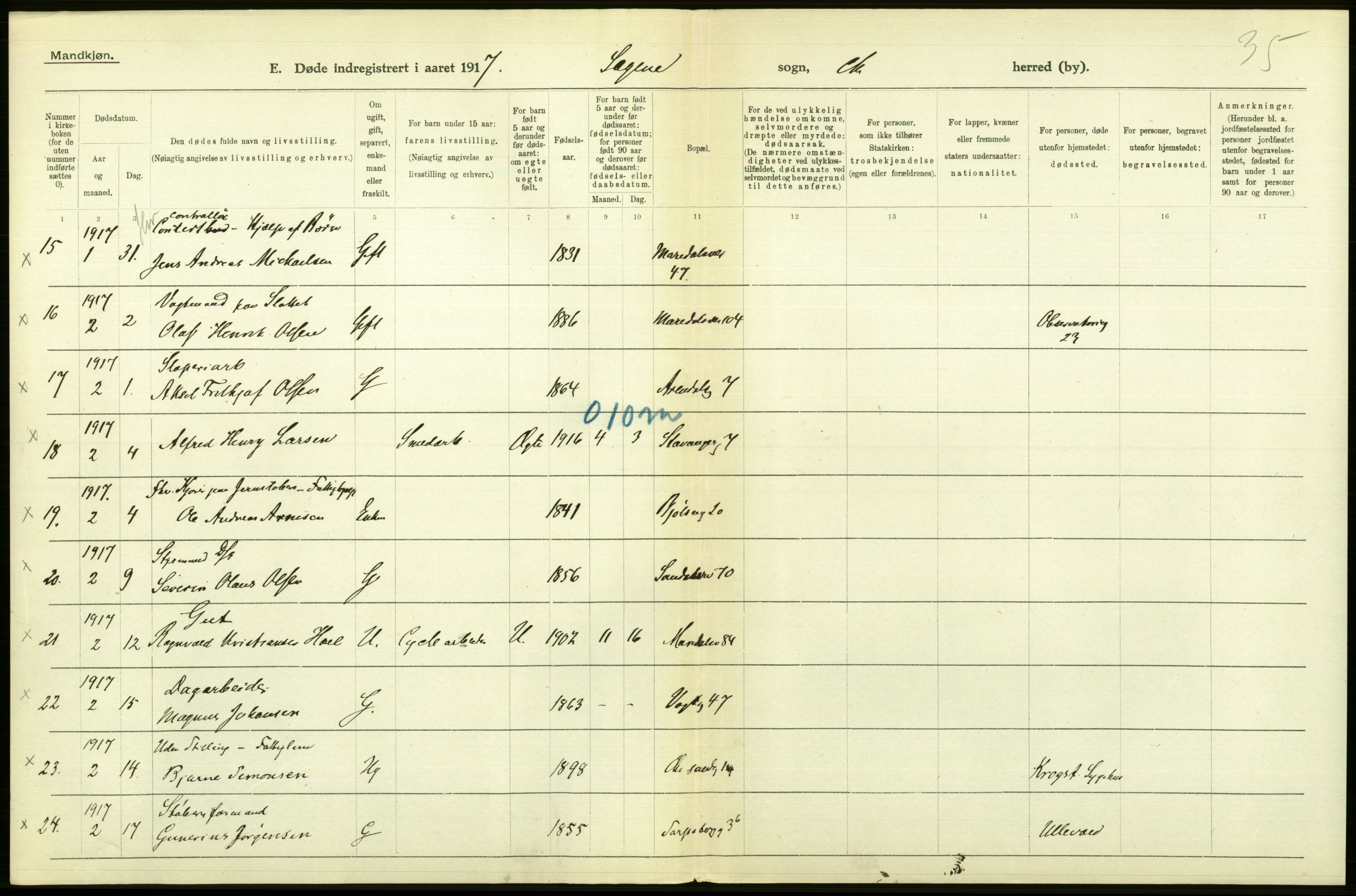 Statistisk sentralbyrå, Sosiodemografiske emner, Befolkning, AV/RA-S-2228/D/Df/Dfb/Dfbg/L0010: Kristiania: Døde, 1917, p. 572