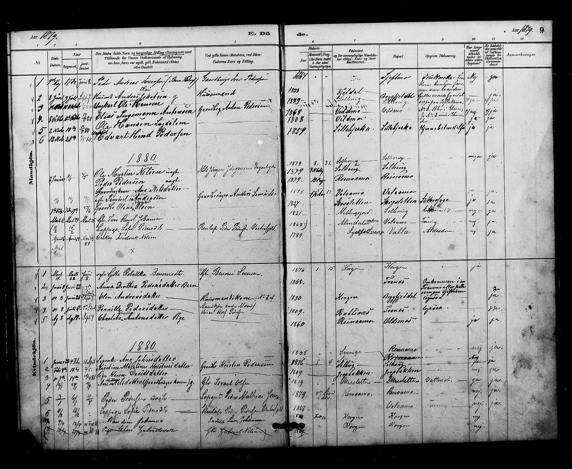 Ministerialprotokoller, klokkerbøker og fødselsregistre - Nordland, AV/SAT-A-1459/826/L0382: Parish register (copy) no. 826C02, 1879-1914, p. 9