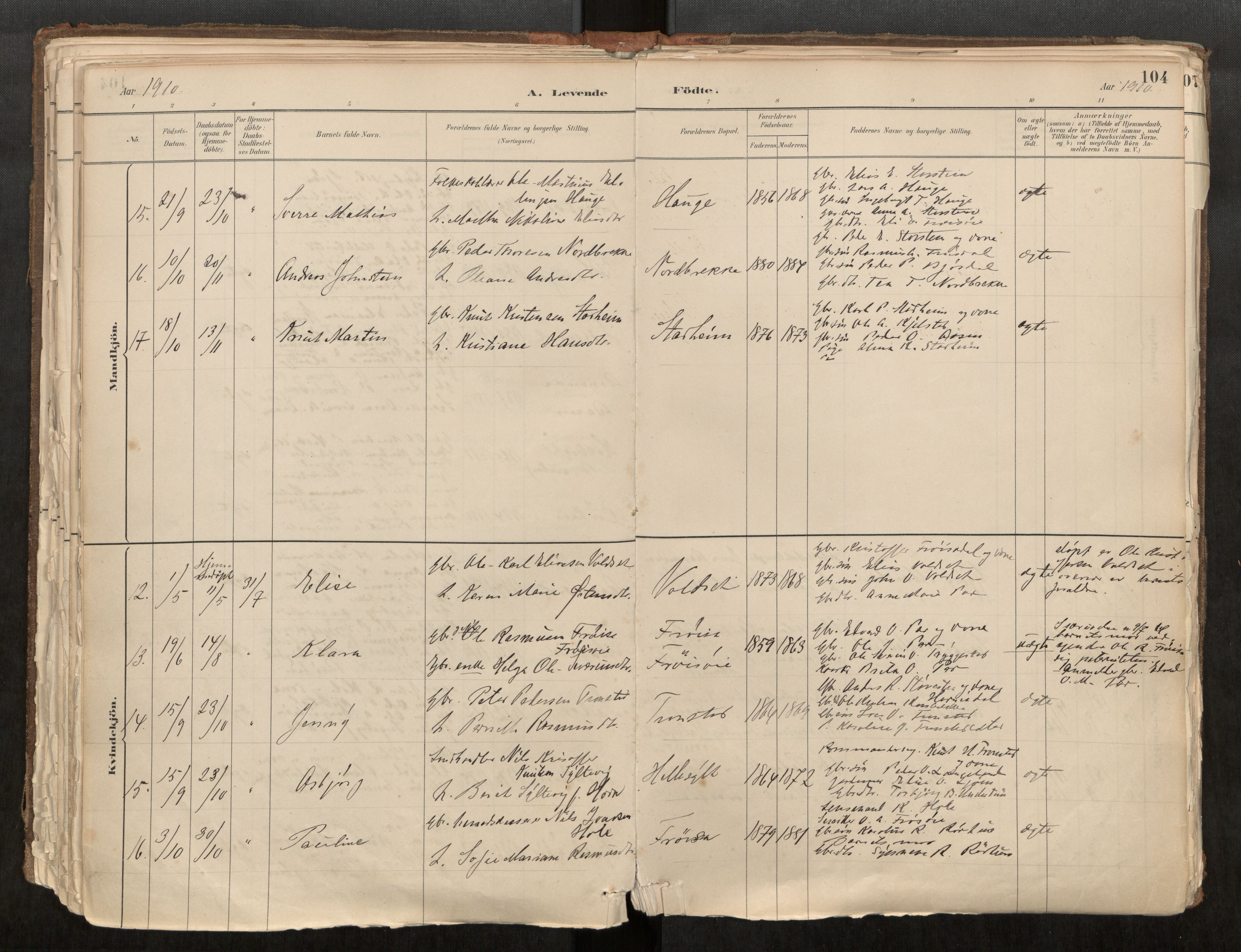 Sunnylven sokneprestkontor, AV/SAT-A-1007: Parish register (official) no. 517A08, 1882-1939, p. 104