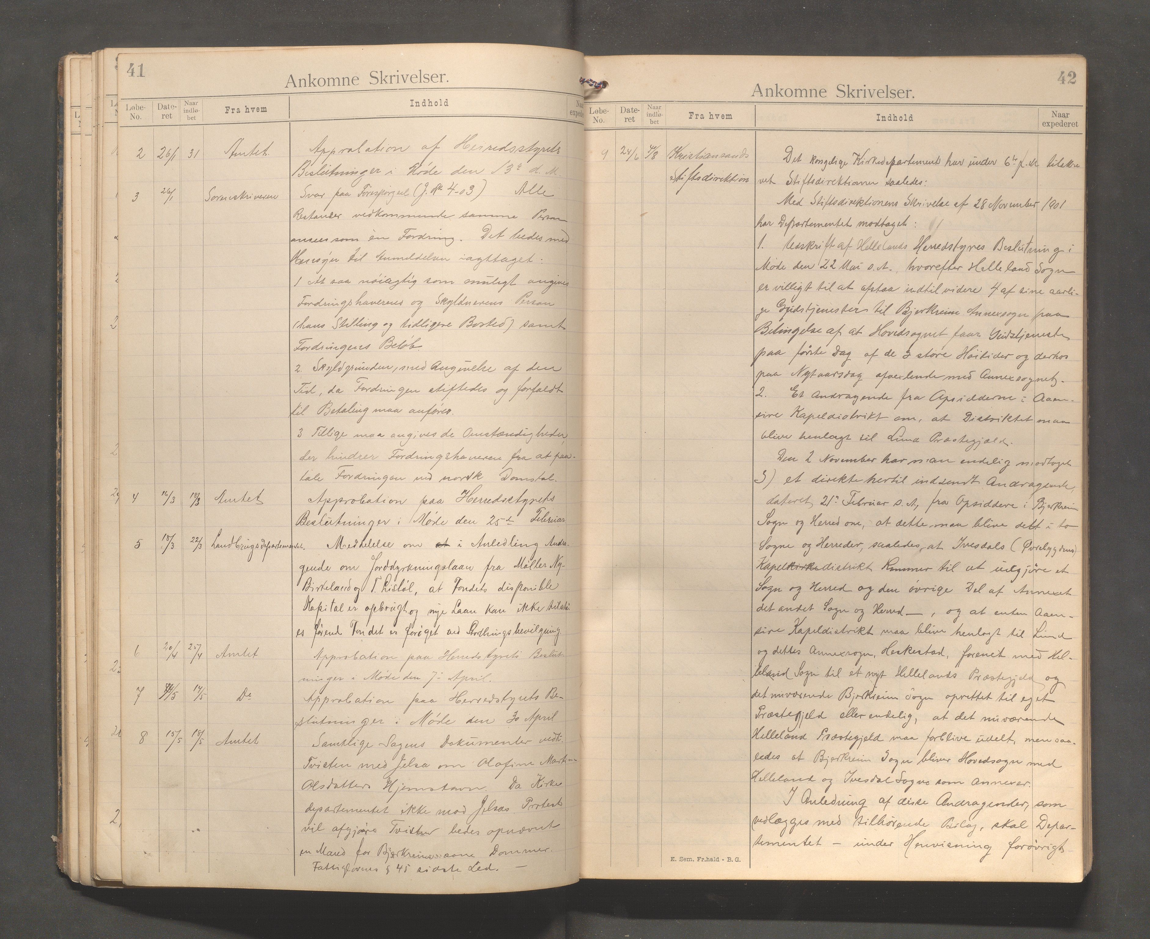 Bjerkreim kommune - Formannskapet/Sentraladministrasjonen, IKAR/K-101531/C/Ca/L0001: Journal, 1896-1911, p. 41-42