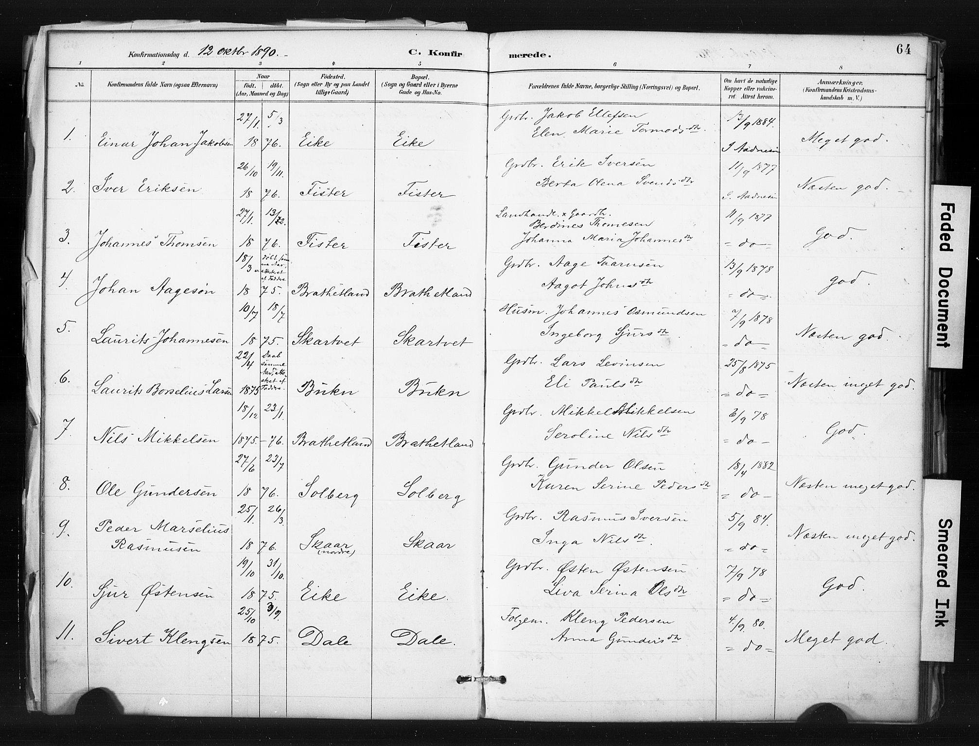 Hjelmeland sokneprestkontor, SAST/A-101843/01/IV/L0015: Parish register (official) no. A 15, 1887-1910, p. 64