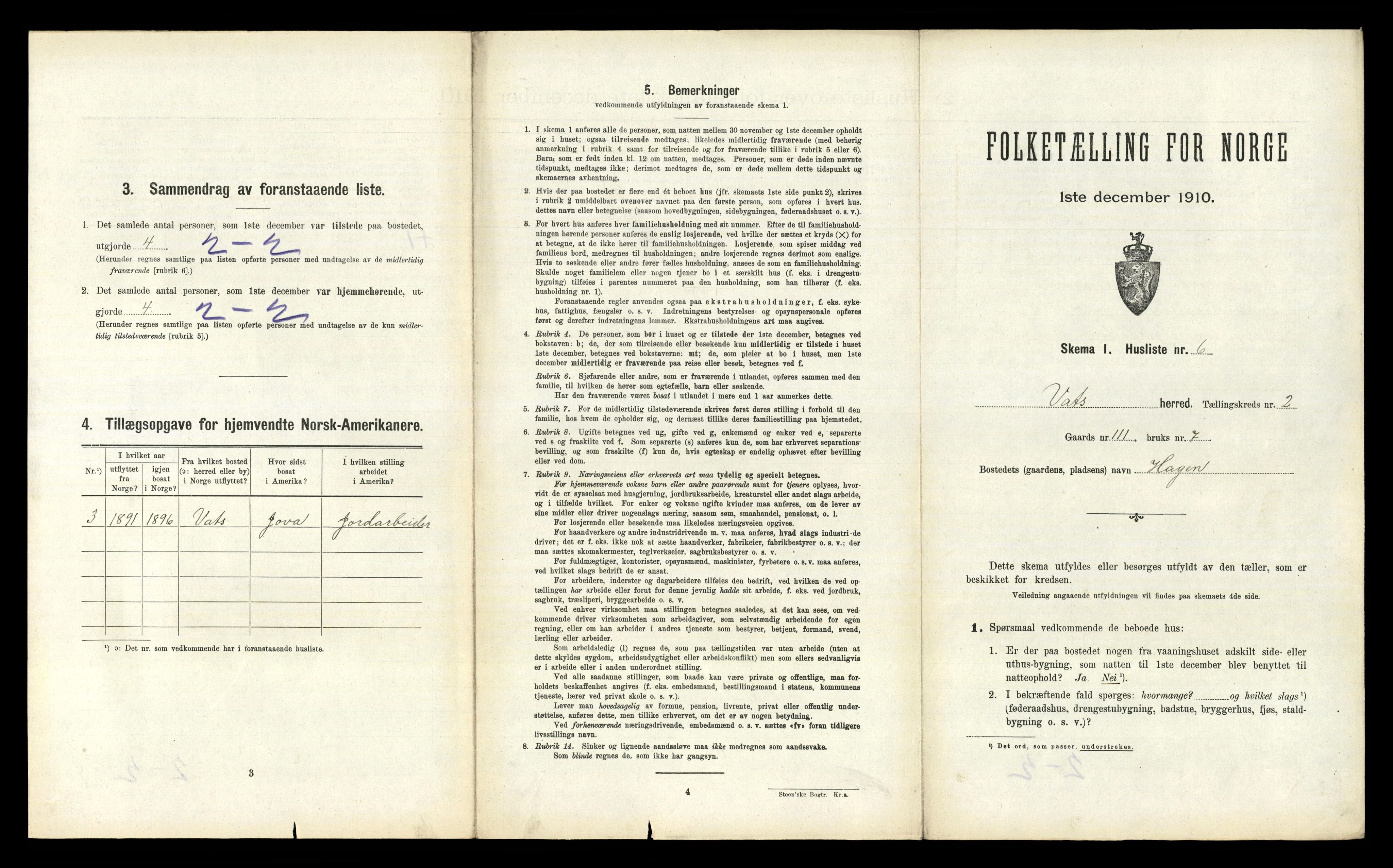 RA, 1910 census for Vats, 1910, p. 100