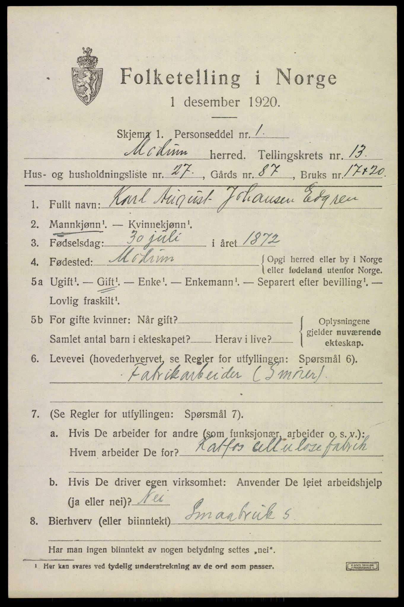 SAKO, 1920 census for Modum, 1920, p. 15541