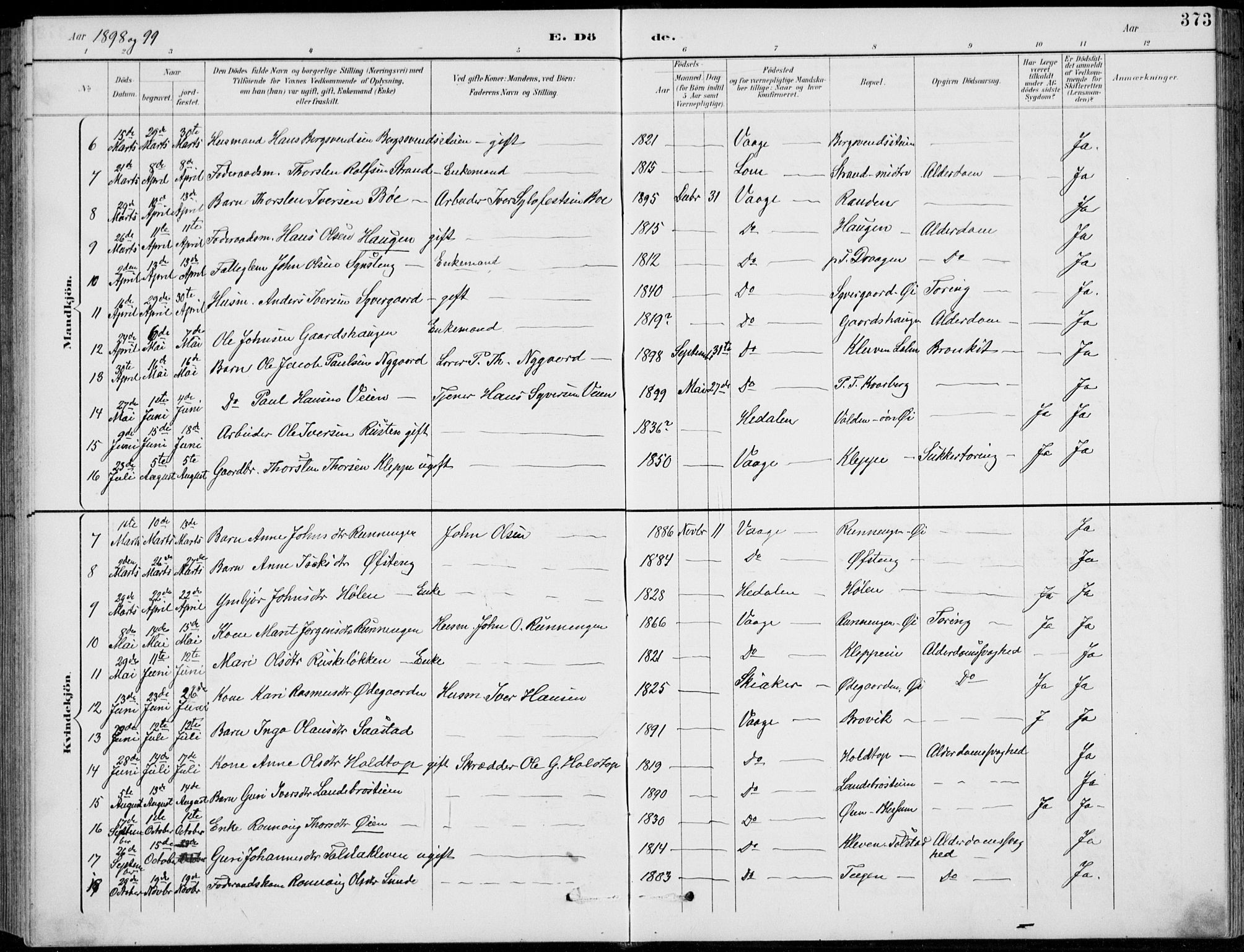 Vågå prestekontor, SAH/PREST-076/H/Ha/Hab/L0002: Parish register (copy) no. 2, 1894-1939, p. 373