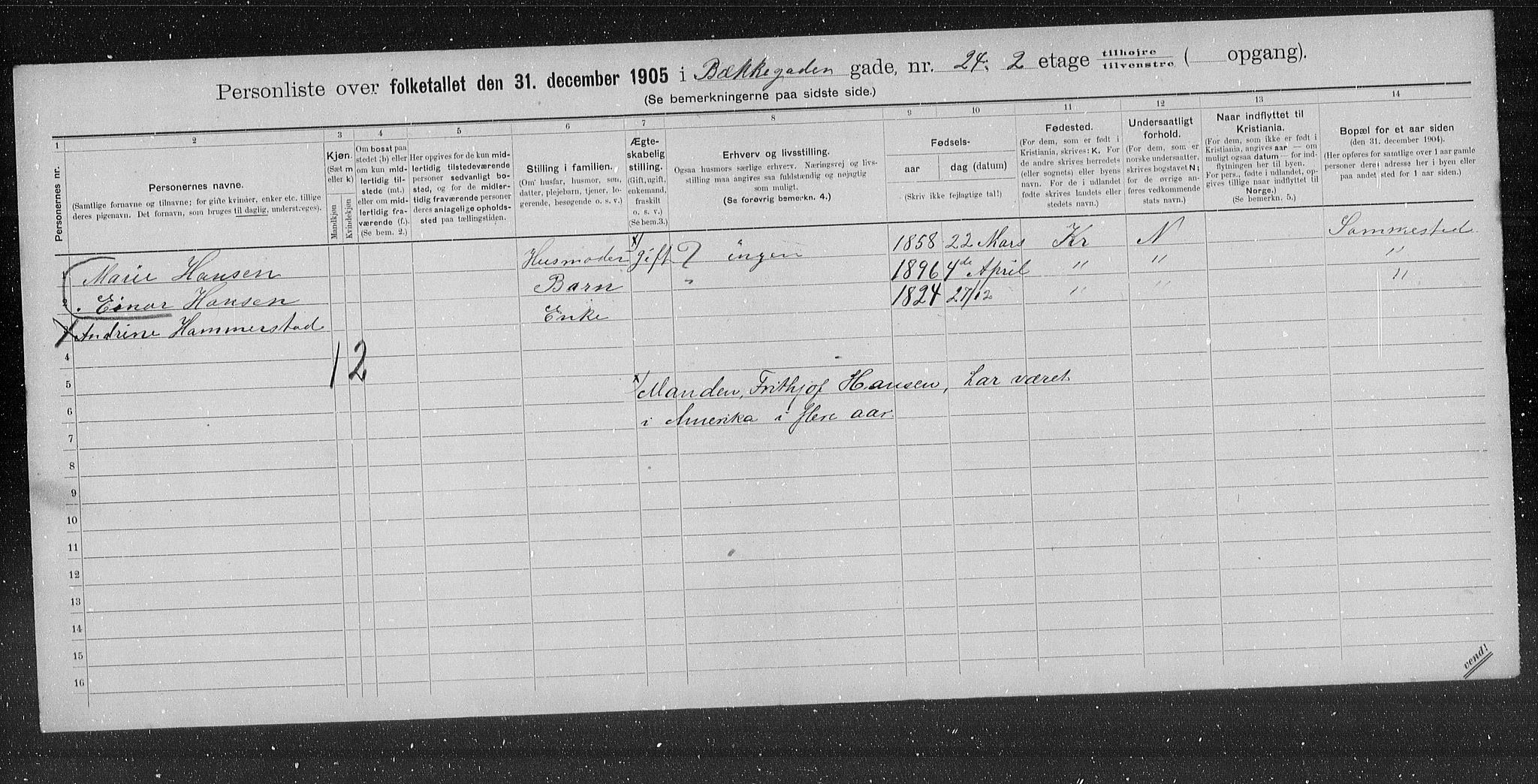 OBA, Municipal Census 1905 for Kristiania, 1905, p. 5784