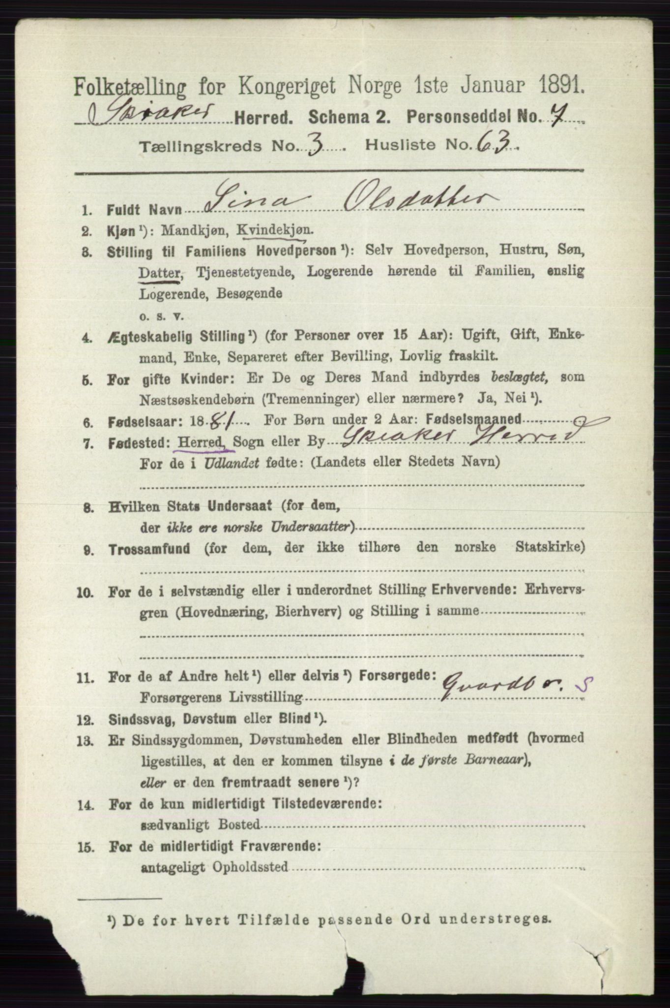 RA, 1891 census for 0513 Skjåk, 1891, p. 1292