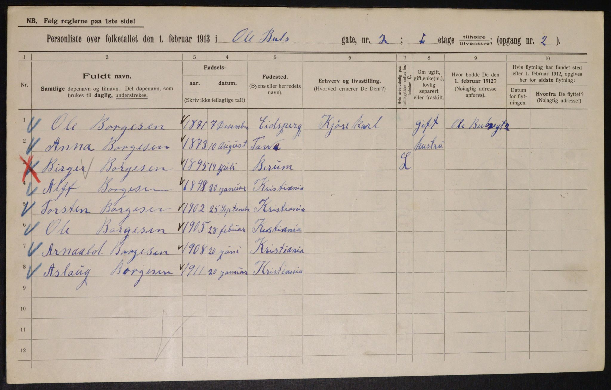 OBA, Municipal Census 1913 for Kristiania, 1913, p. 75554