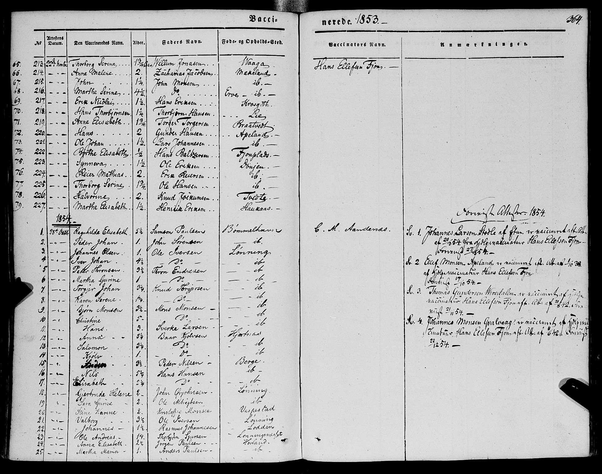 Finnås sokneprestembete, AV/SAB-A-99925/H/Ha/Haa/Haaa/L0007: Parish register (official) no. A 7, 1850-1862, p. 364