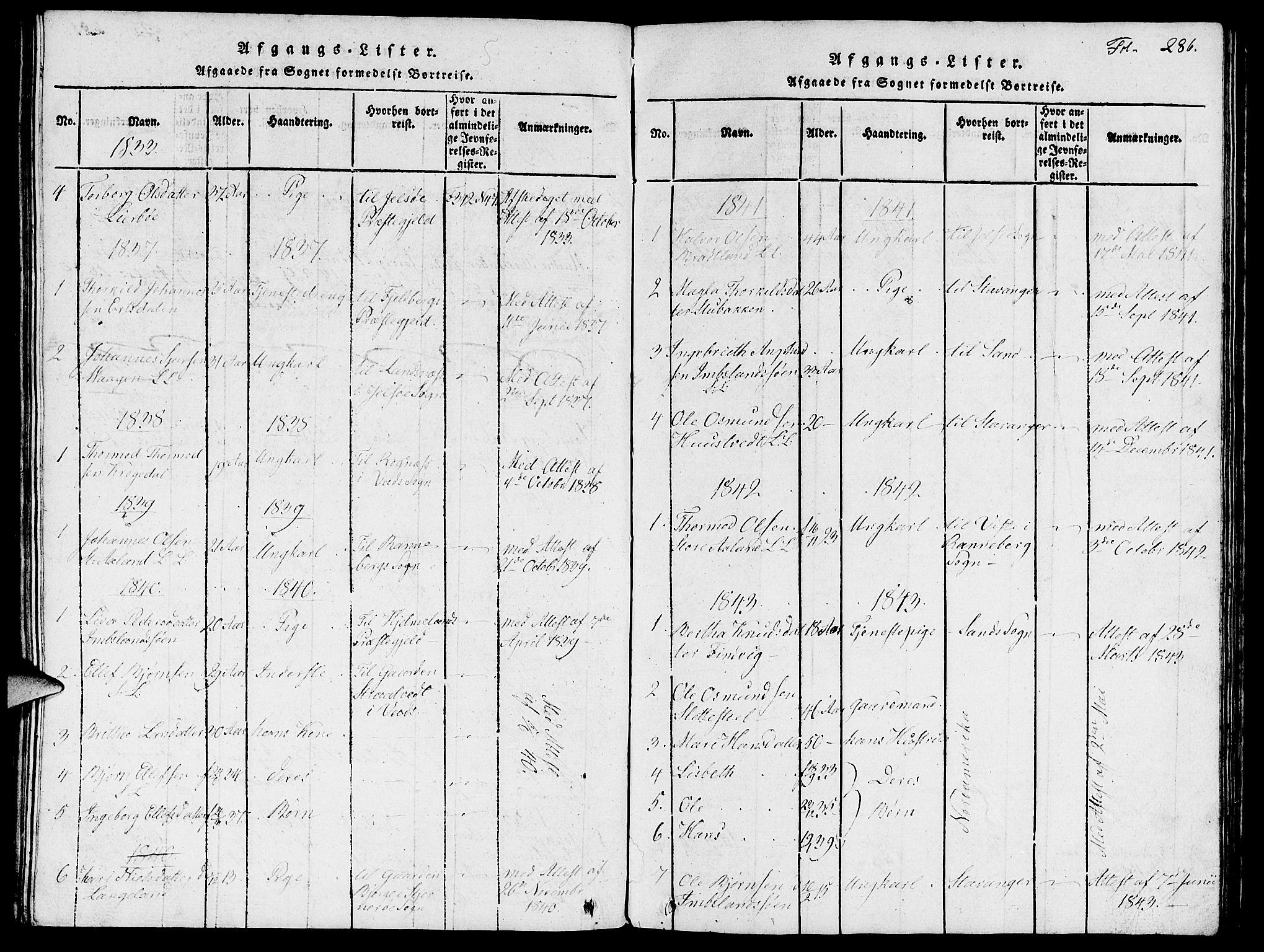Vikedal sokneprestkontor, SAST/A-101840/01/V: Parish register (copy) no. B 3, 1816-1867, p. 286