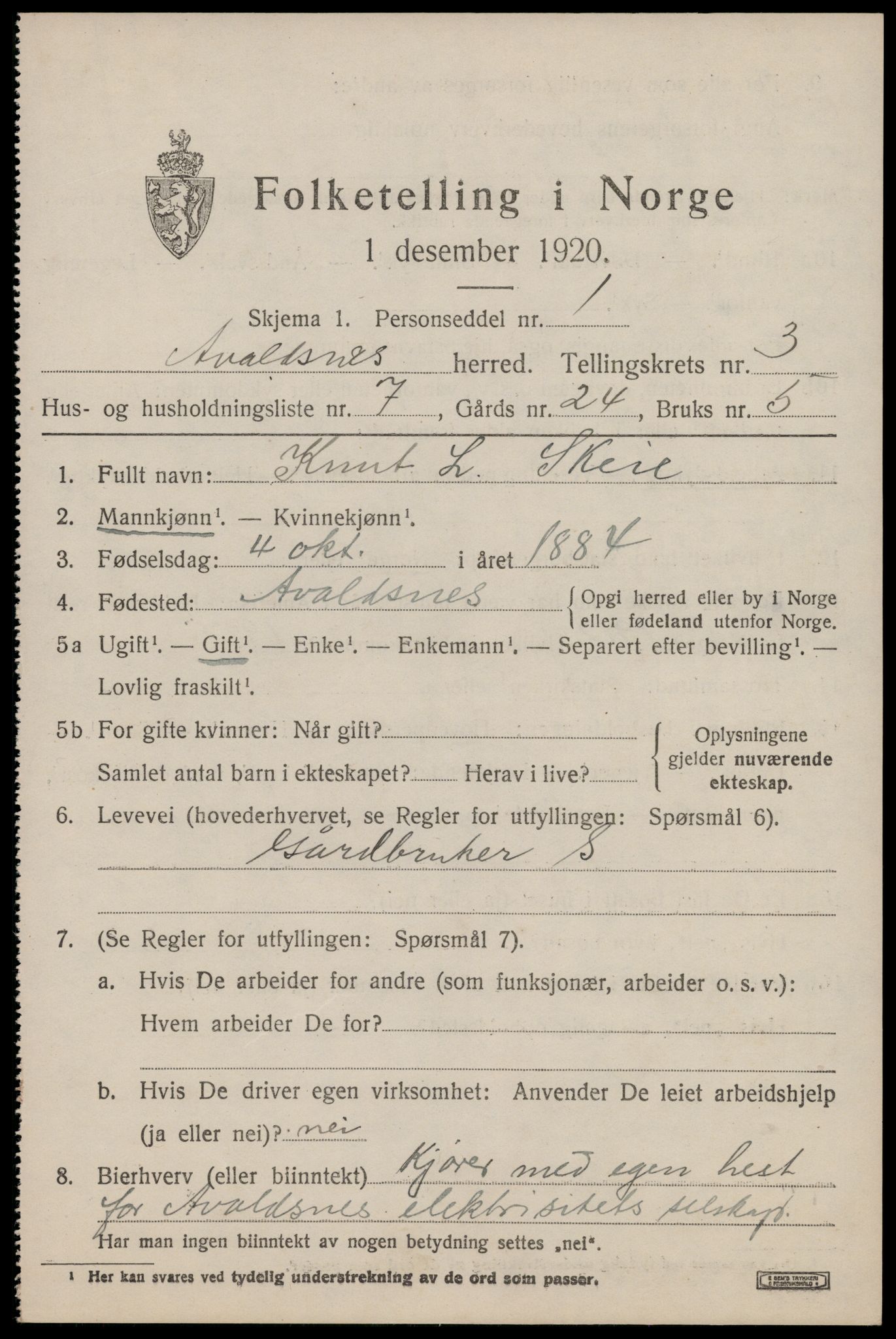 SAST, 1920 census for Avaldsnes, 1920, p. 2893