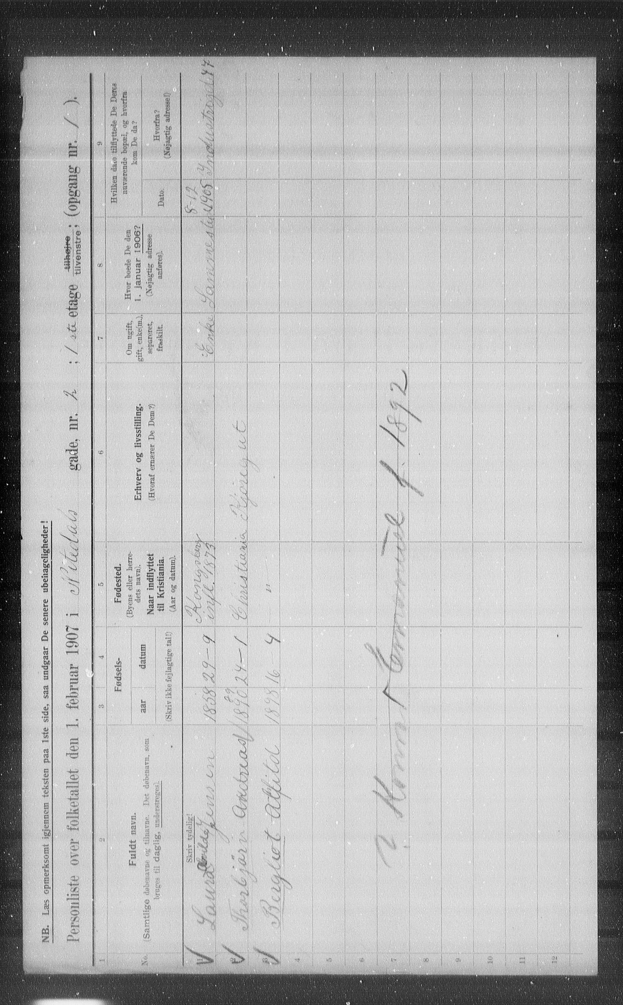 OBA, Municipal Census 1907 for Kristiania, 1907, p. 36447