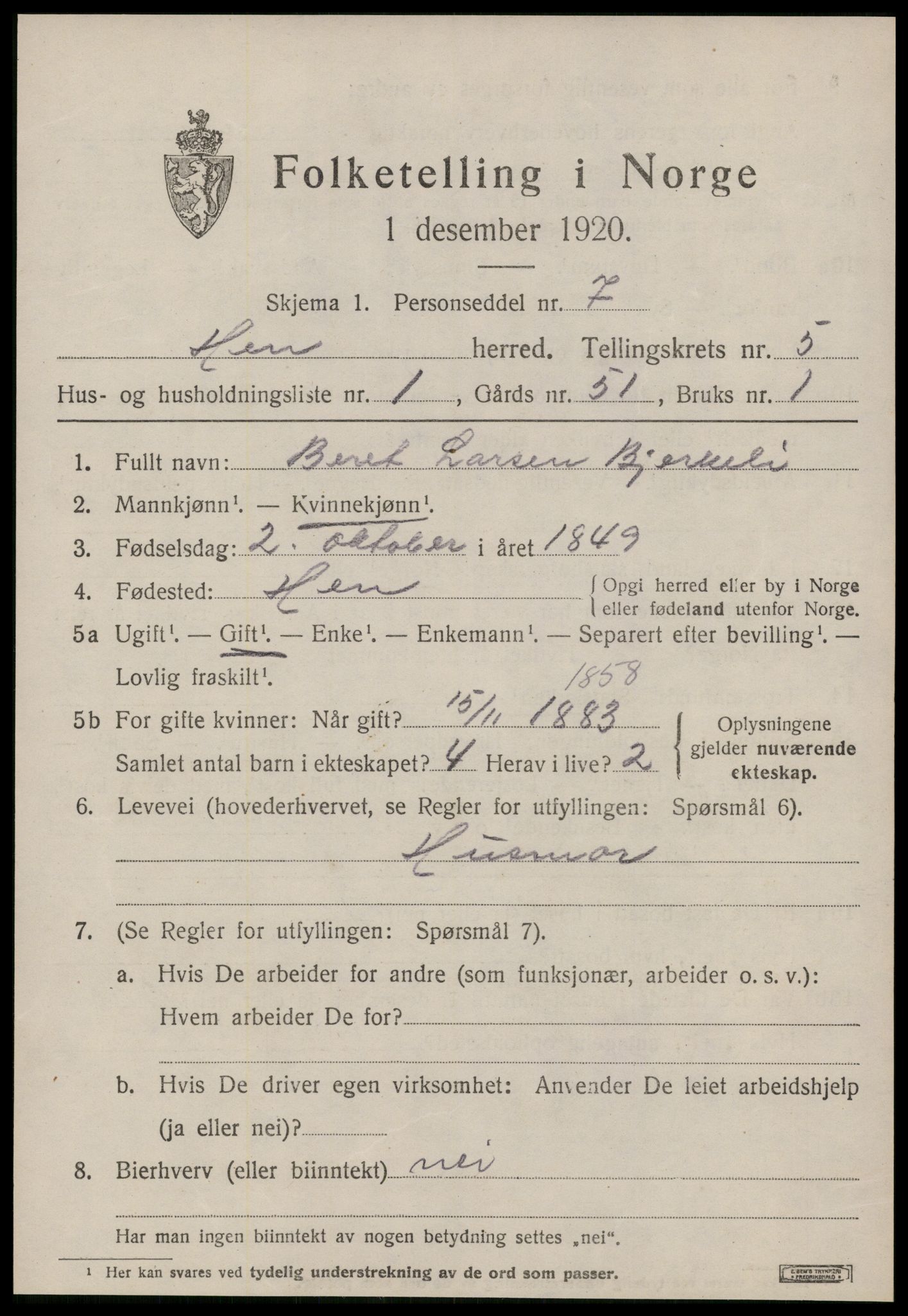 SAT, 1920 census for Hen, 1920, p. 2336