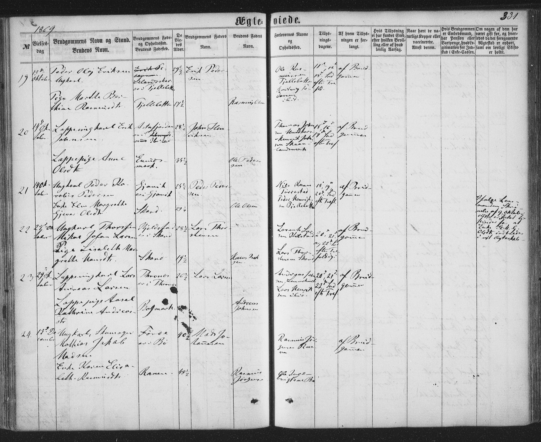 Ministerialprotokoller, klokkerbøker og fødselsregistre - Nordland, AV/SAT-A-1459/863/L0896: Parish register (official) no. 863A08, 1861-1871, p. 331