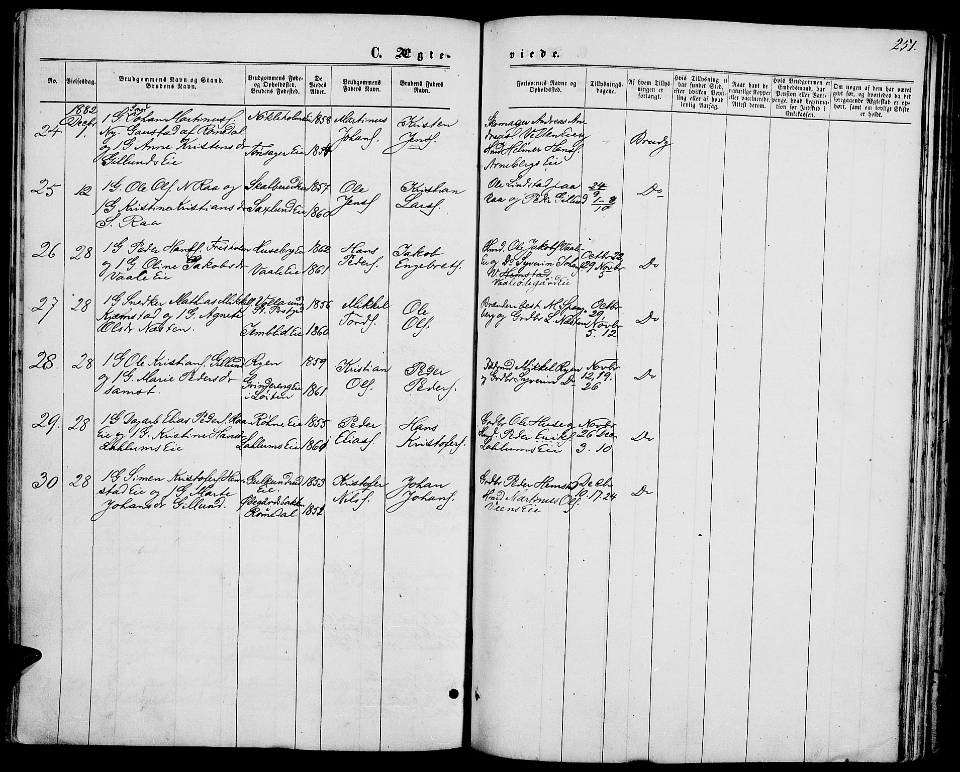 Stange prestekontor, AV/SAH-PREST-002/L/L0006: Parish register (copy) no. 6, 1864-1882, p. 251