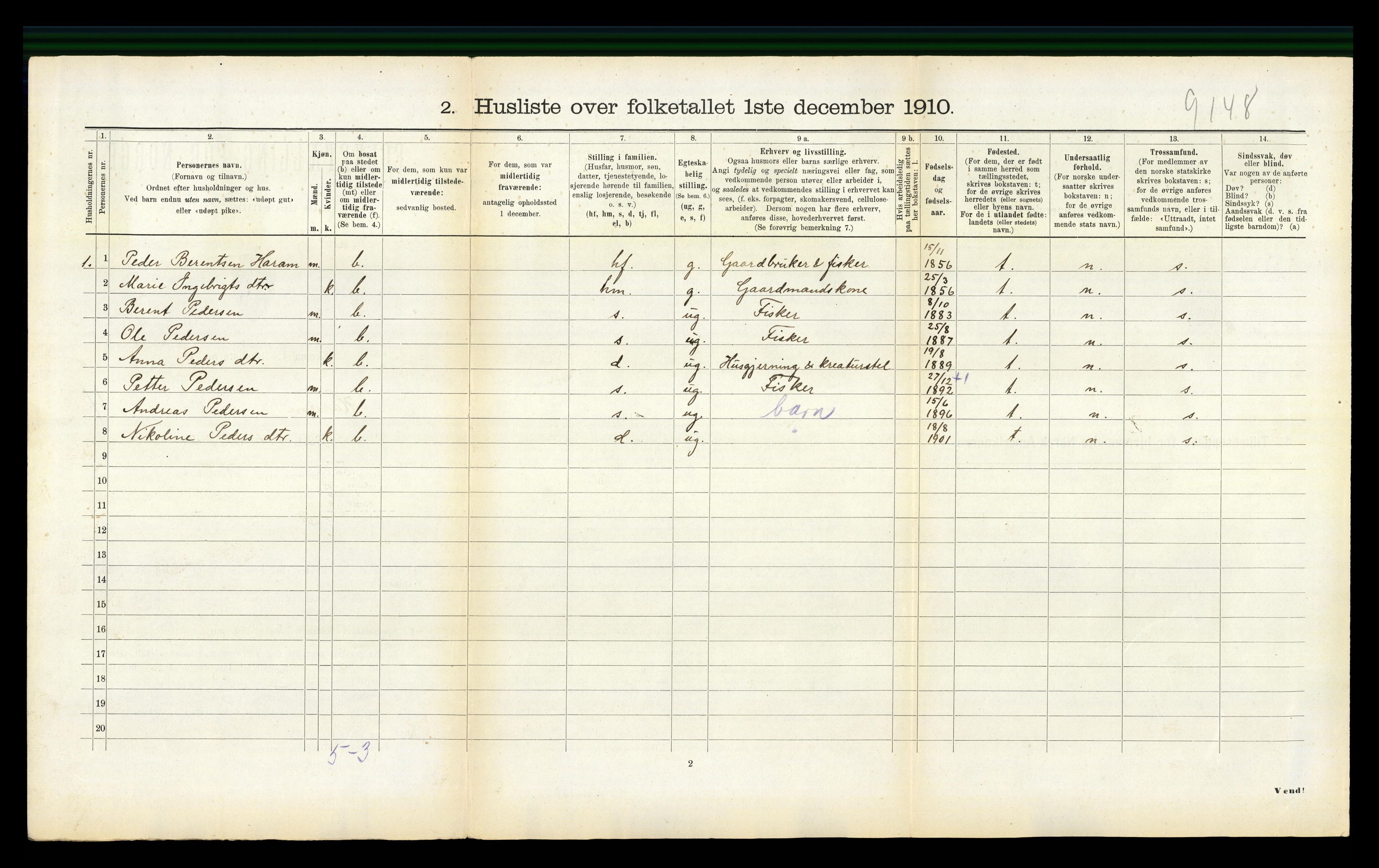 RA, 1910 census for Haram, 1910, p. 310