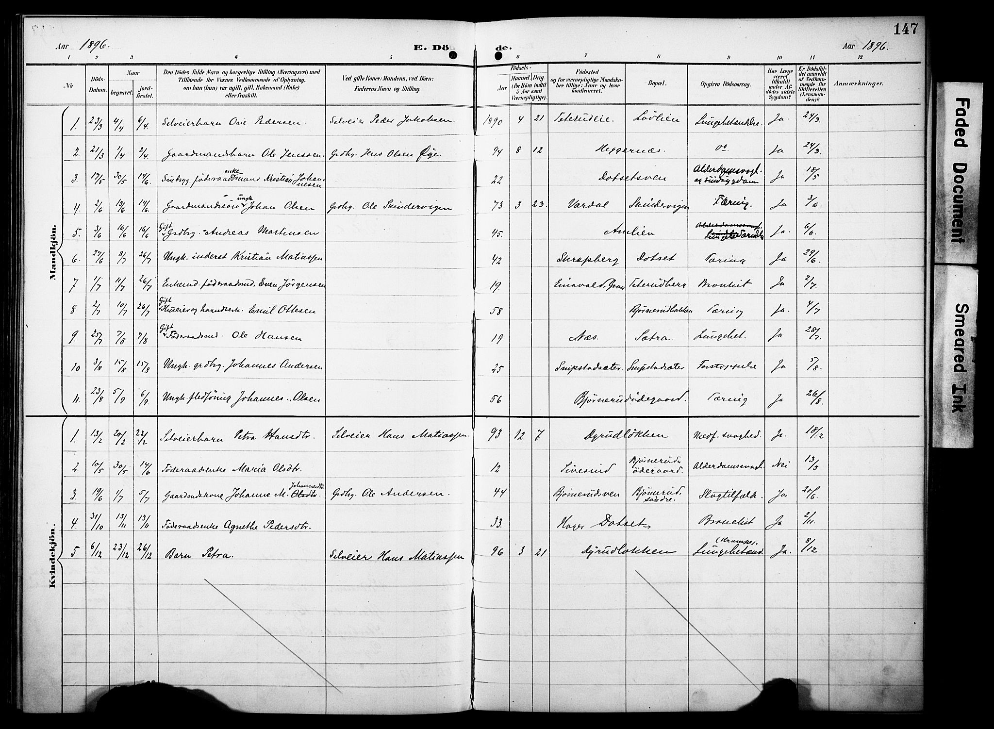 Vestre Toten prestekontor, SAH/PREST-108/H/Ha/Haa/L0012: Parish register (official) no. 12, 1890-1906, p. 147