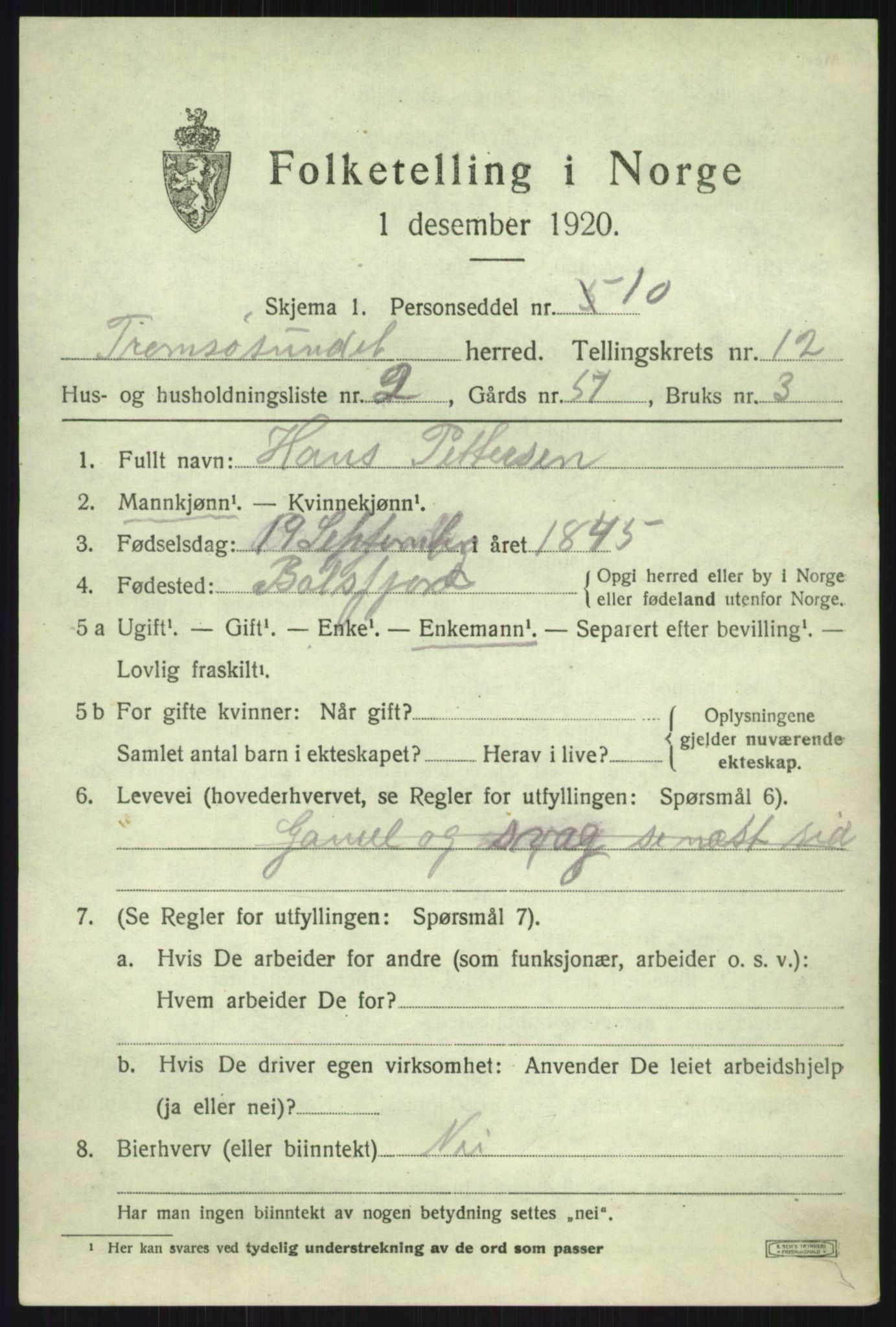 SATØ, 1920 census for Tromsøysund, 1920, p. 7608