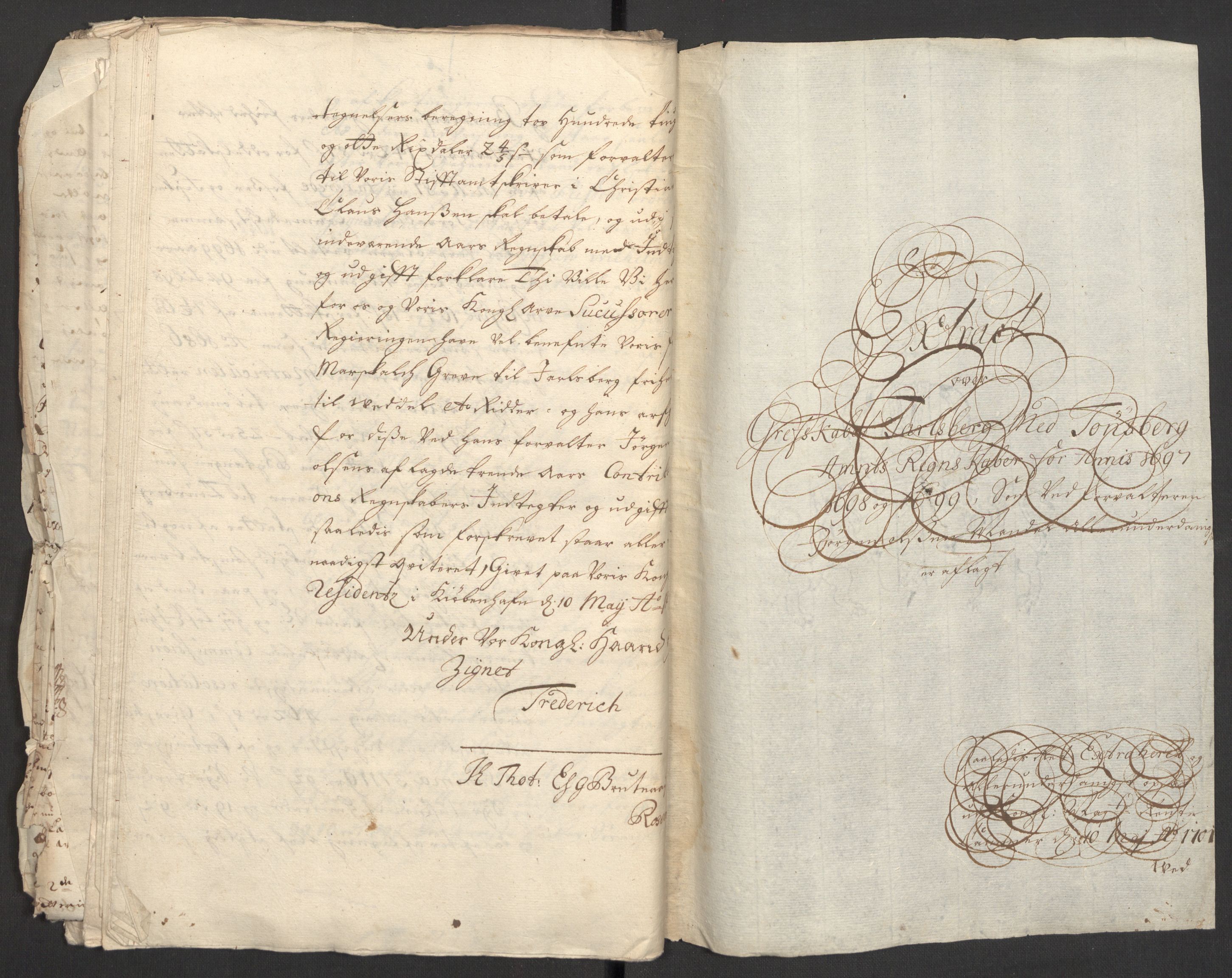 Rentekammeret inntil 1814, Reviderte regnskaper, Fogderegnskap, AV/RA-EA-4092/R32/L1868: Fogderegnskap Jarlsberg grevskap, 1697-1699, p. 436