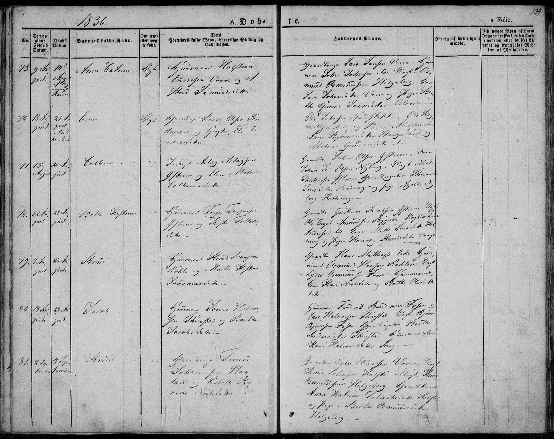 Avaldsnes sokneprestkontor, SAST/A -101851/H/Ha/Haa/L0005: Parish register (official) no. A 5.1, 1825-1841, p. 139