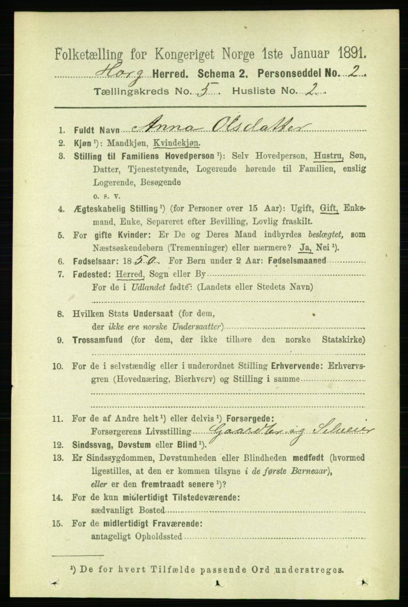 RA, 1891 census for 1650 Horg, 1891, p. 1933