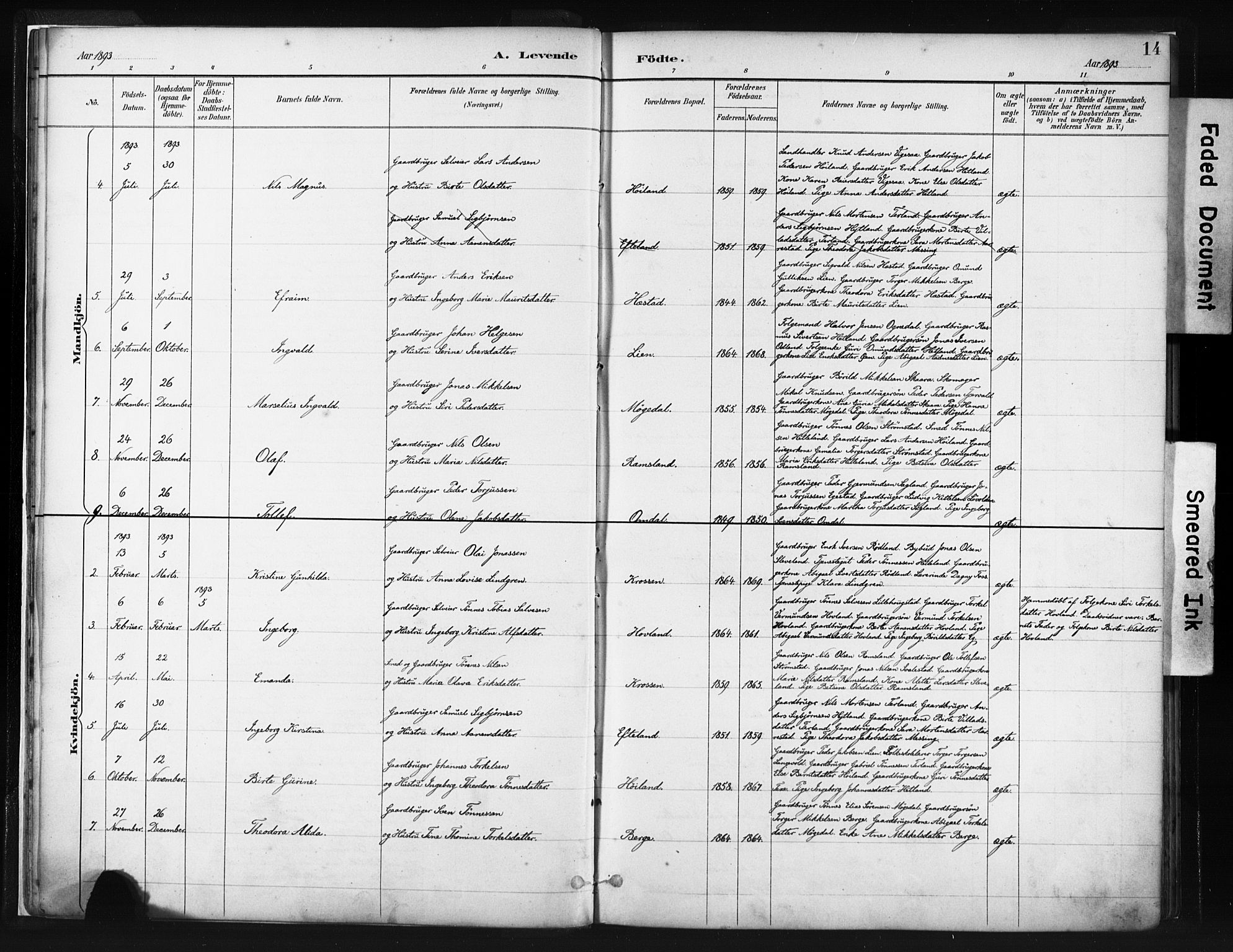 Helleland sokneprestkontor, SAST/A-101810: Parish register (official) no. A 8, 1887-1907, p. 14