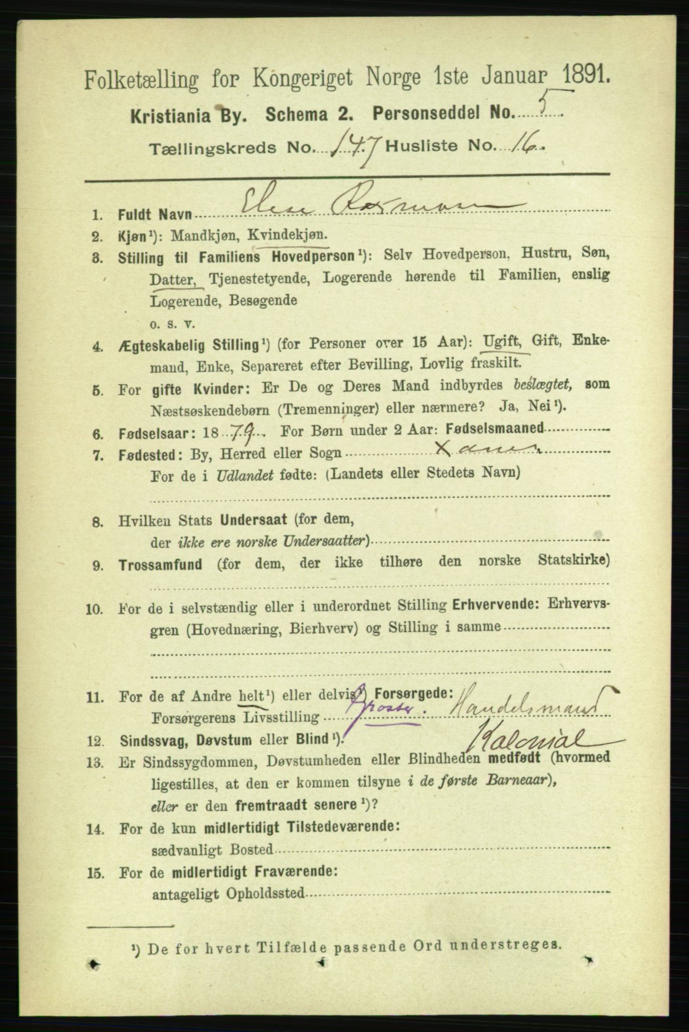 RA, 1891 census for 0301 Kristiania, 1891, p. 82141