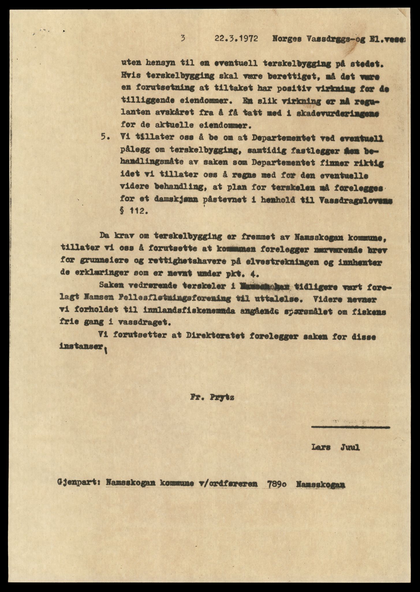Statskog Trøndelag / Møre, AV/SAT-A-4532/1/D/Da/L0336/0007: Sakarkiv / Vassdragsreguleringer m.m. - Kraftverkene Øvre Namsen, diverse (grunnerstatninger), 1957-1963, p. 49