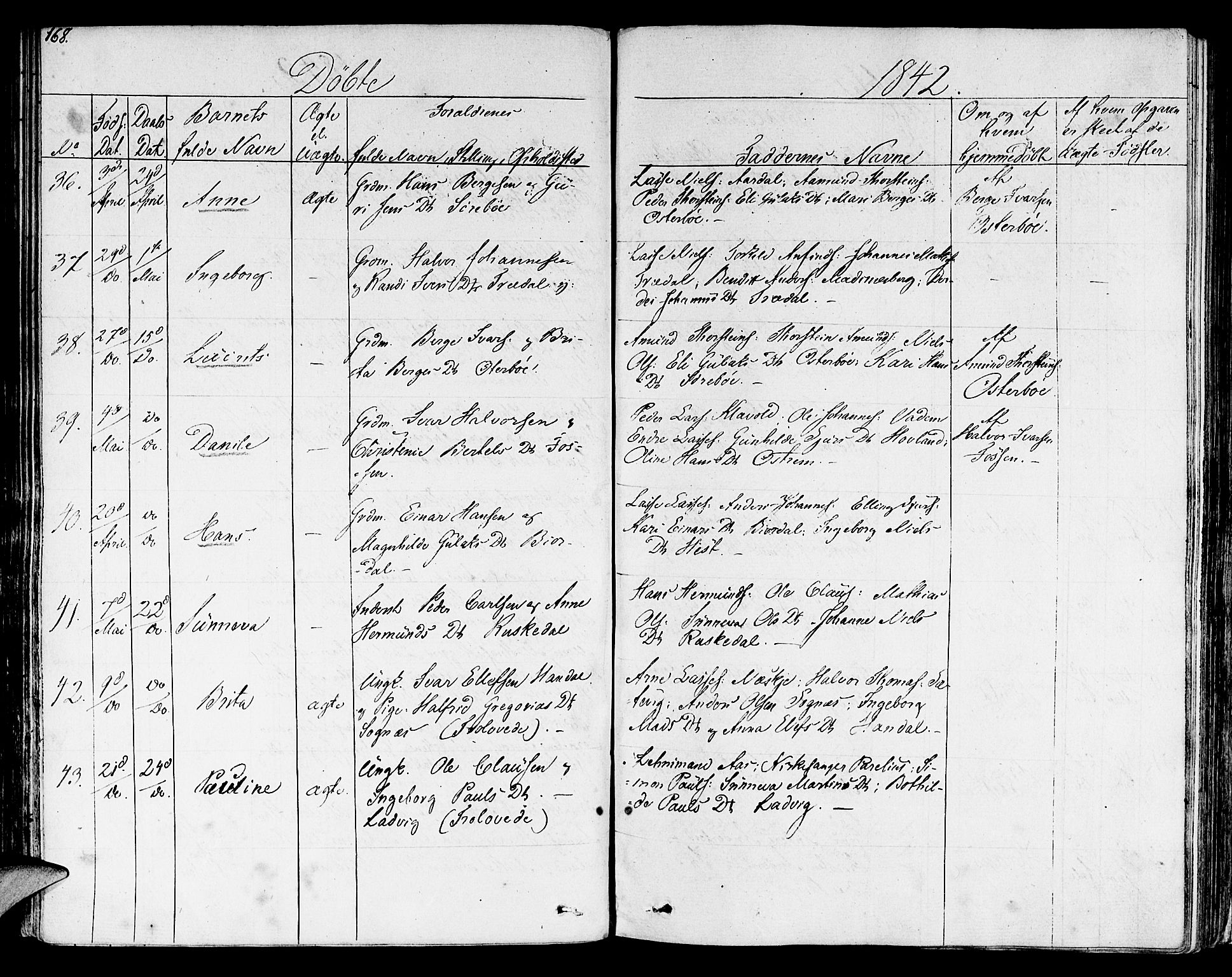 Lavik sokneprestembete, AV/SAB-A-80901: Parish register (official) no. A 2I, 1821-1842, p. 168