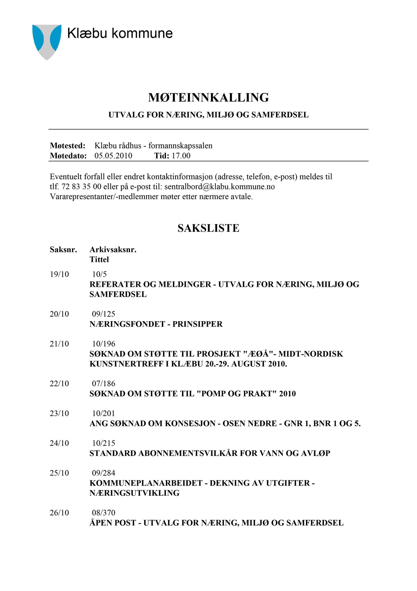 Klæbu Kommune, TRKO/KK/13-NMS/L003: Utvalg for næring, miljø og samferdsel, 2010, p. 59