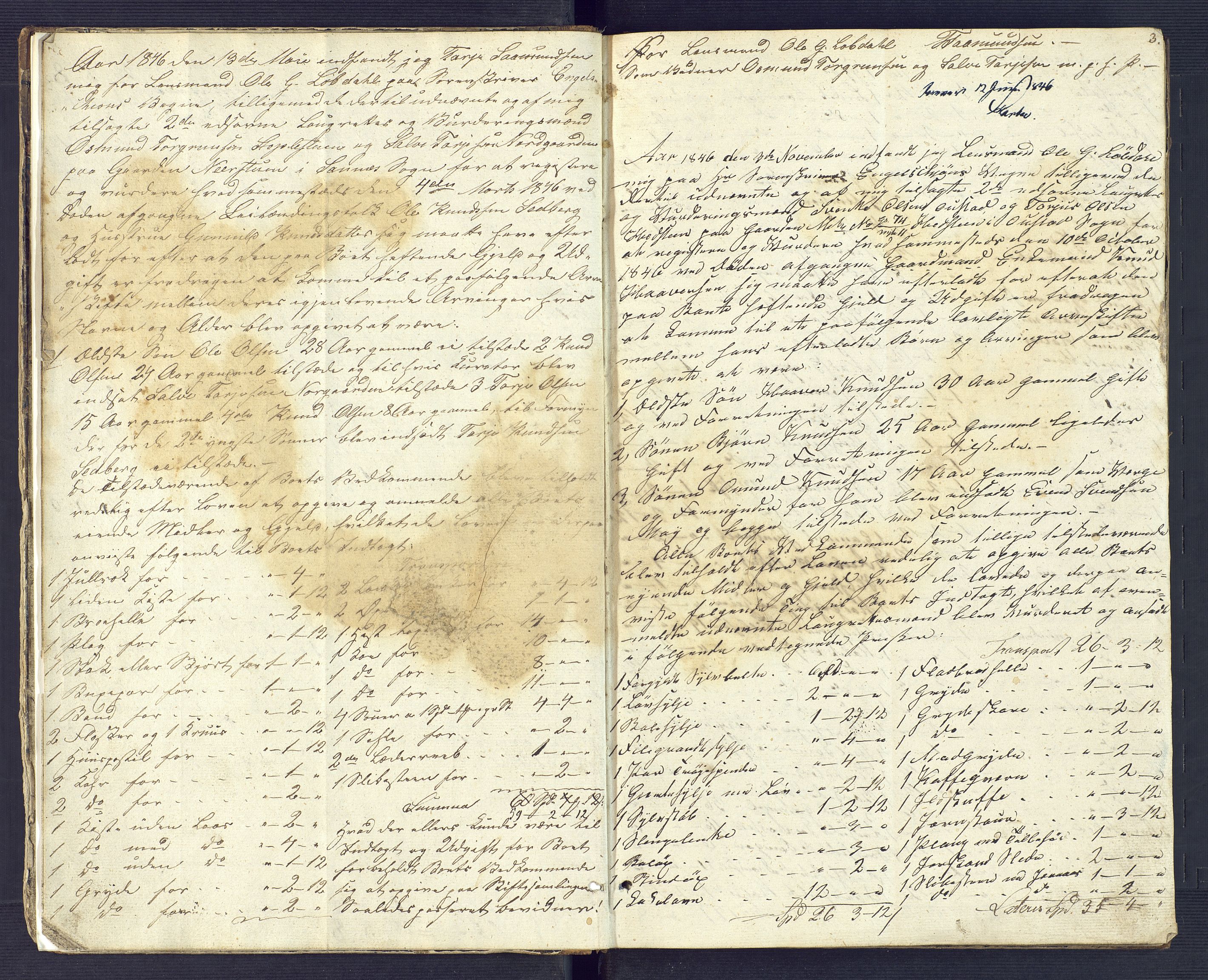 Setesdal sorenskriveri, SAK/1221-0011/H/Hc/L0026: Skifteregistreringsprotokoll nr 1 Ose tinglag med register, inneholder auksjoner fra 1860, 1846-1865, p. 3
