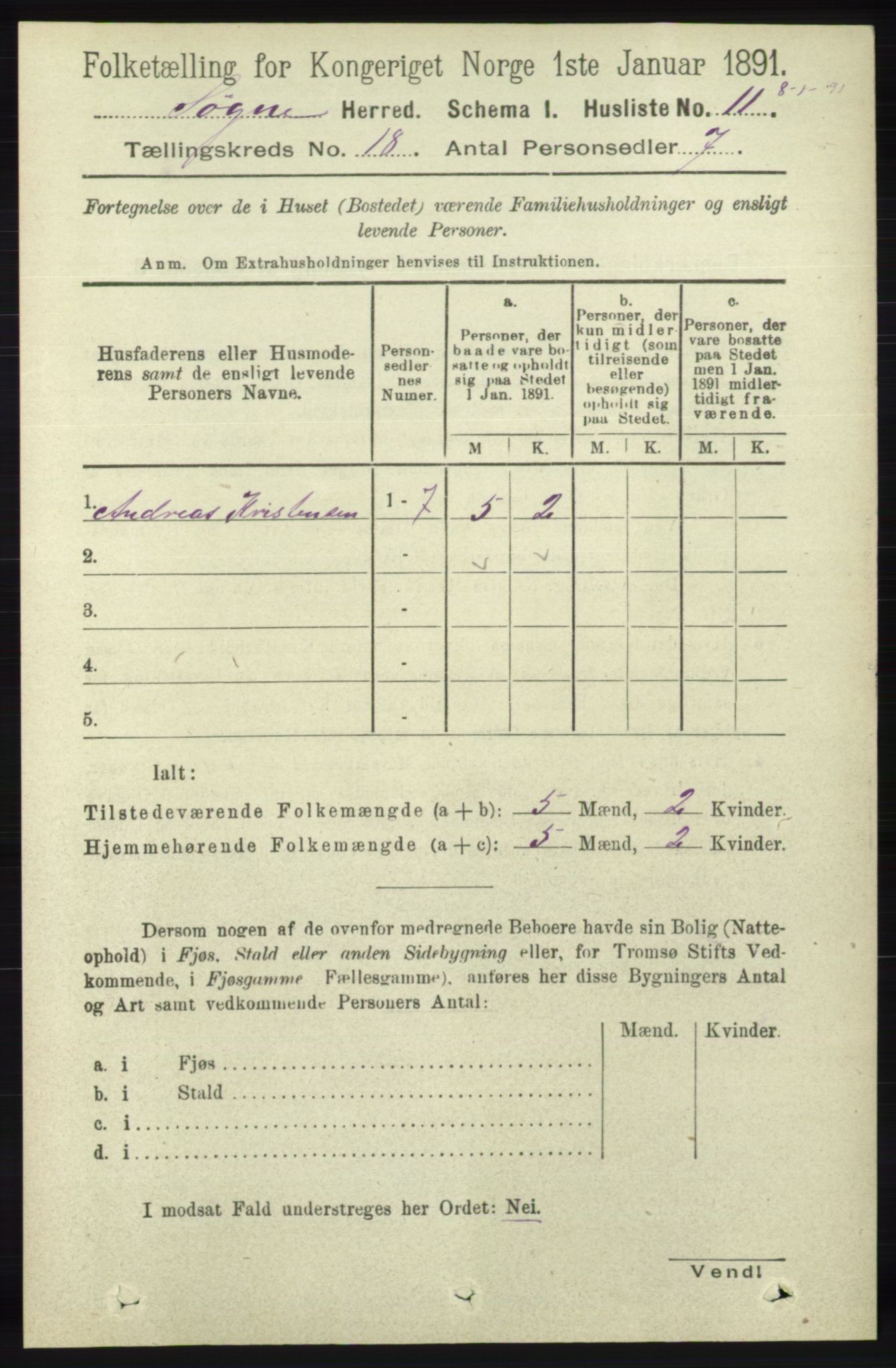 RA, 1891 census for 1018 Søgne, 1891, p. 4713