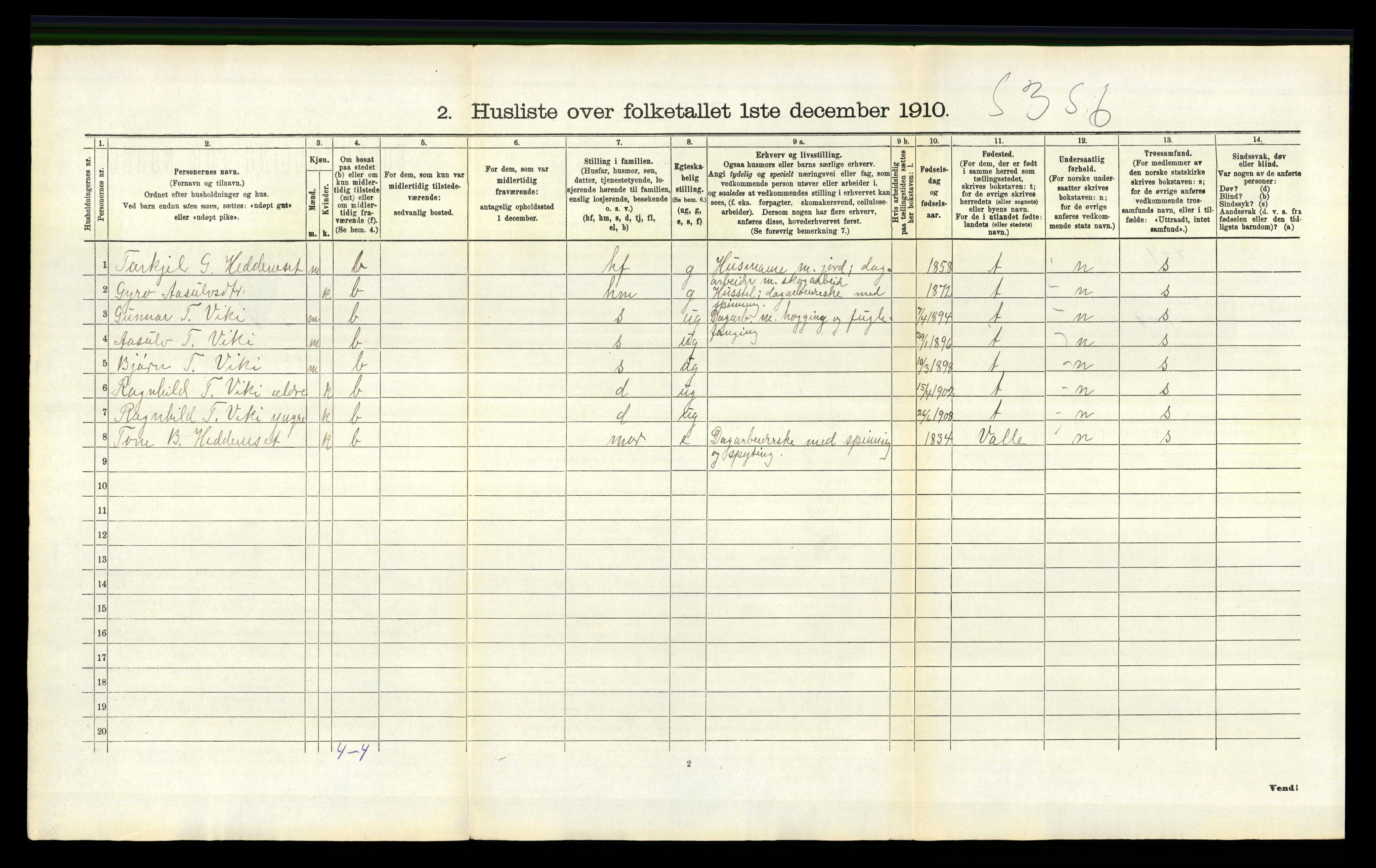 RA, 1910 census for Bygland, 1910, p. 674