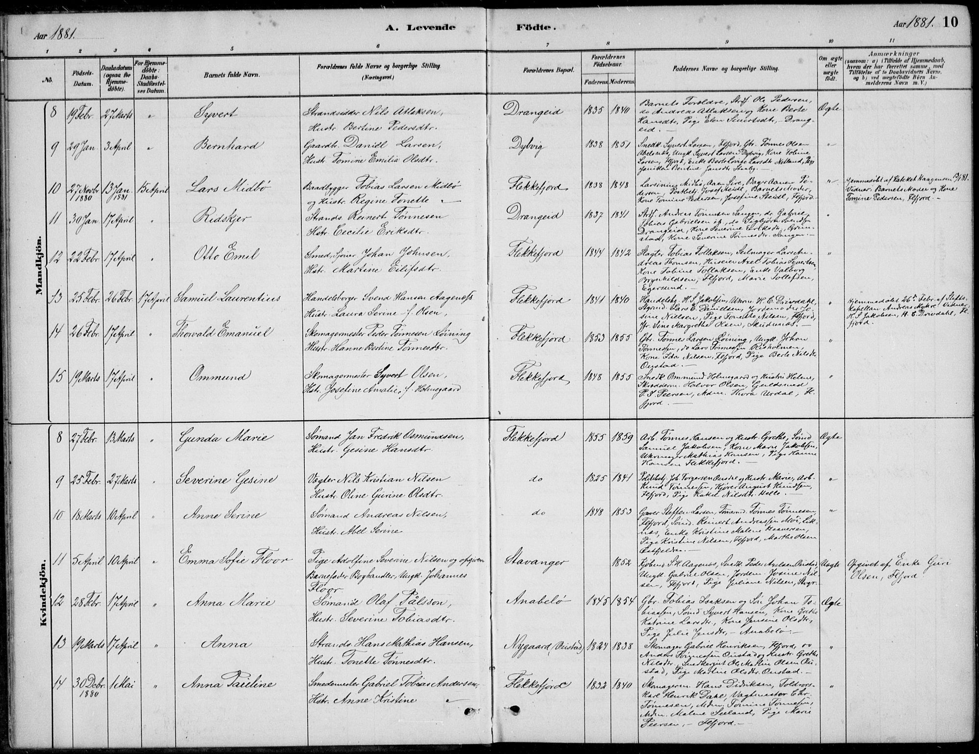 Flekkefjord sokneprestkontor, SAK/1111-0012/F/Fb/Fbc/L0007: Parish register (copy) no. B 7, 1880-1902, p. 10