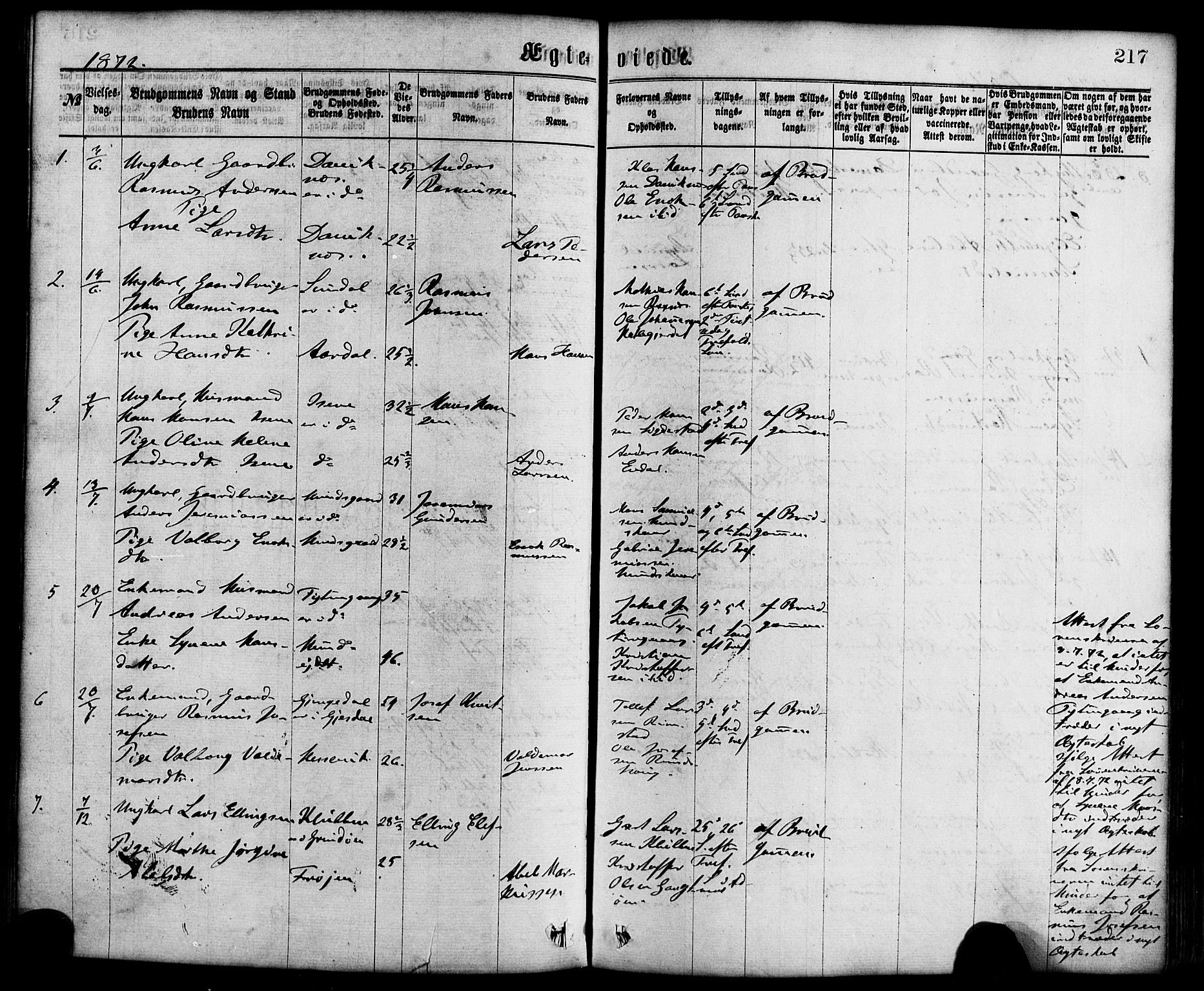 Davik sokneprestembete, AV/SAB-A-79701/H/Haa/Haaa/L0006: Parish register (official) no. A 6, 1867-1881, p. 217