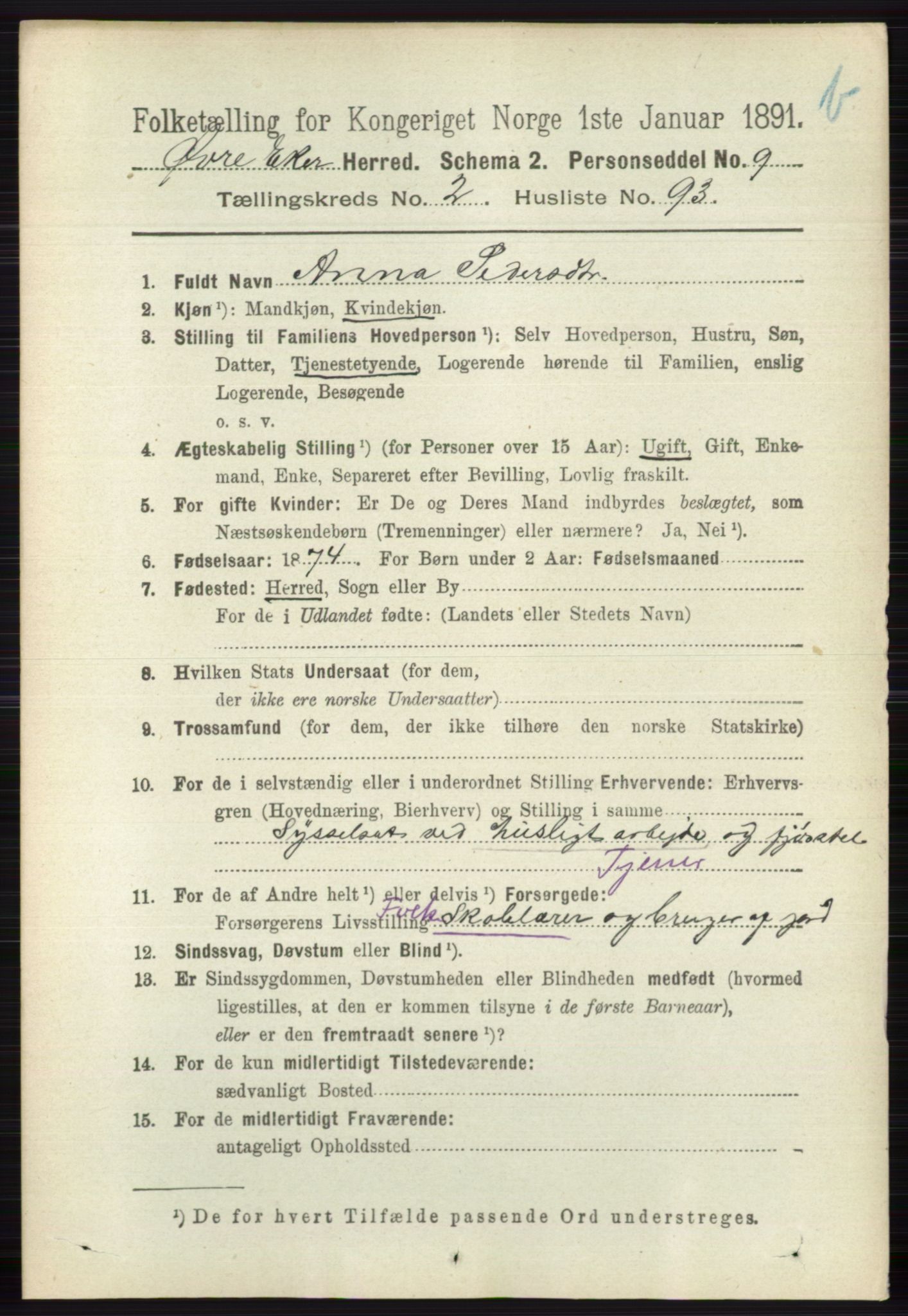 RA, 1891 census for 0624 Øvre Eiker, 1891, p. 8992