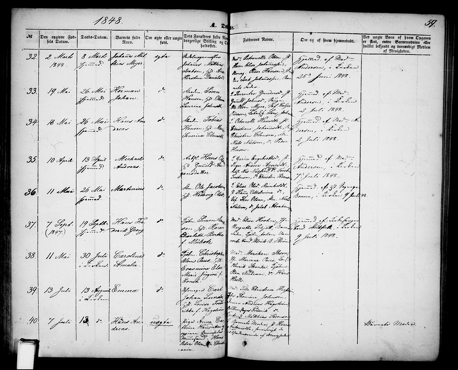 Skien kirkebøker, AV/SAKO-A-302/G/Ga/L0004: Parish register (copy) no. 4, 1843-1867, p. 59